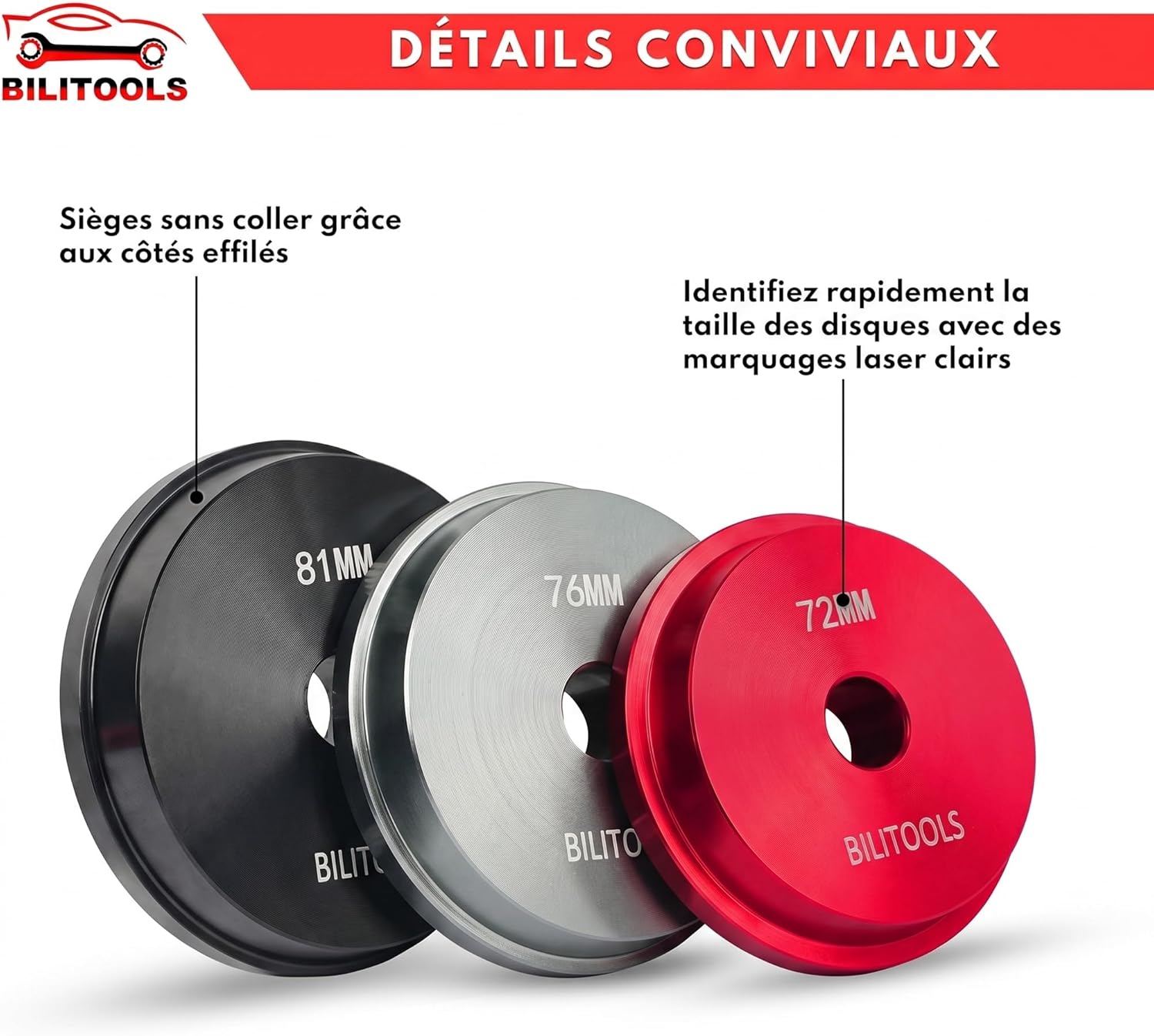 Detalle de BILITOOLS Kit Presse à Roulement, 10 Pièces – Douilles et Joint SPI, Montage Moyeu Voiture