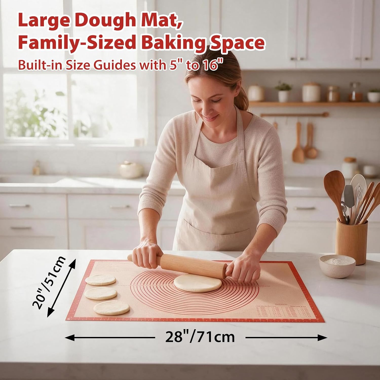 Thumbnail 2 de Folksy Super Kitchen FI2028red Silicone Pastry Mat, 28 x 20 in, Red