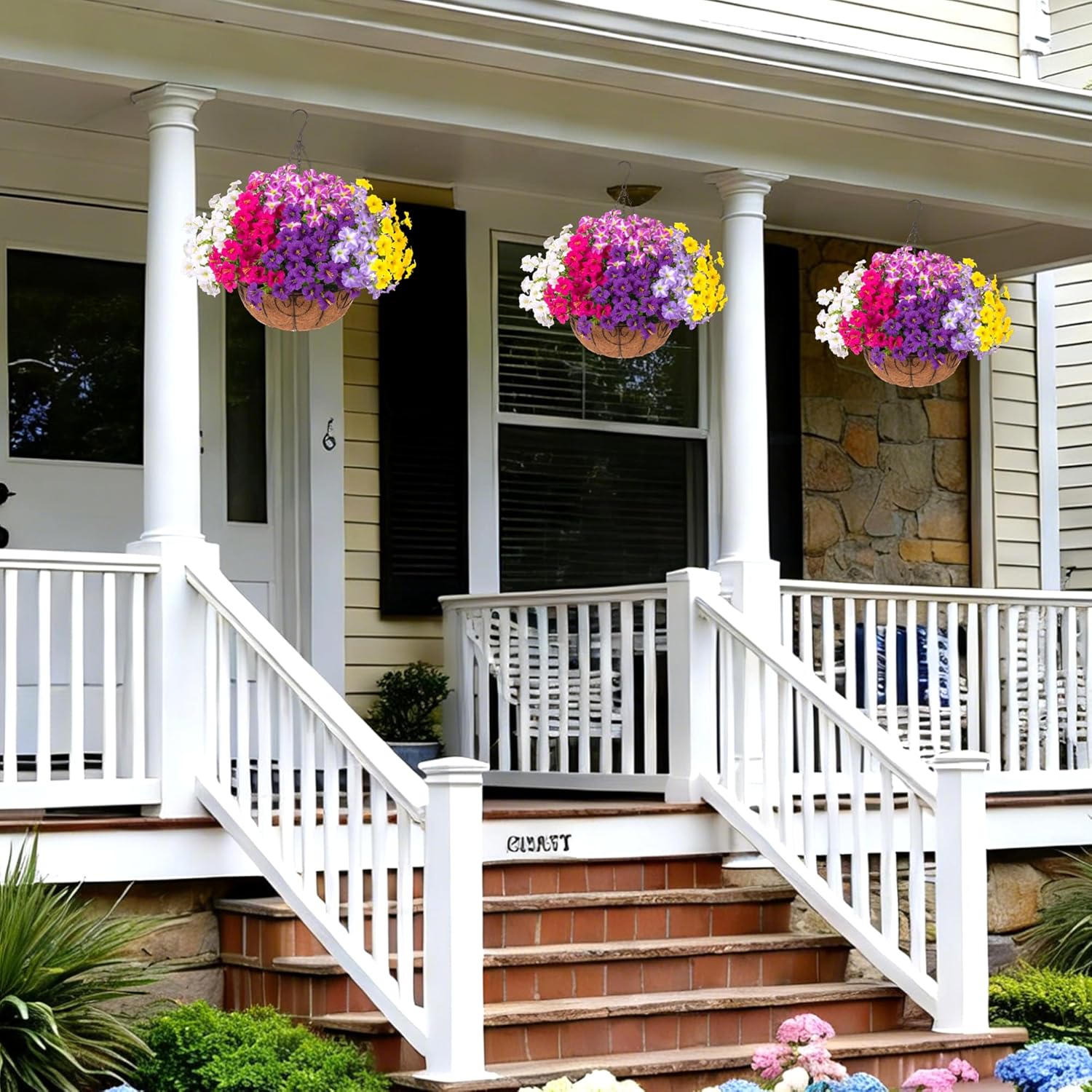 Thumbnail 2 de INSPRING UV-Resistant Outdoor Hanging Flowers Kit: 20 Petunias with Eucalyptus, 17.8" Angel Basket, 6Mix