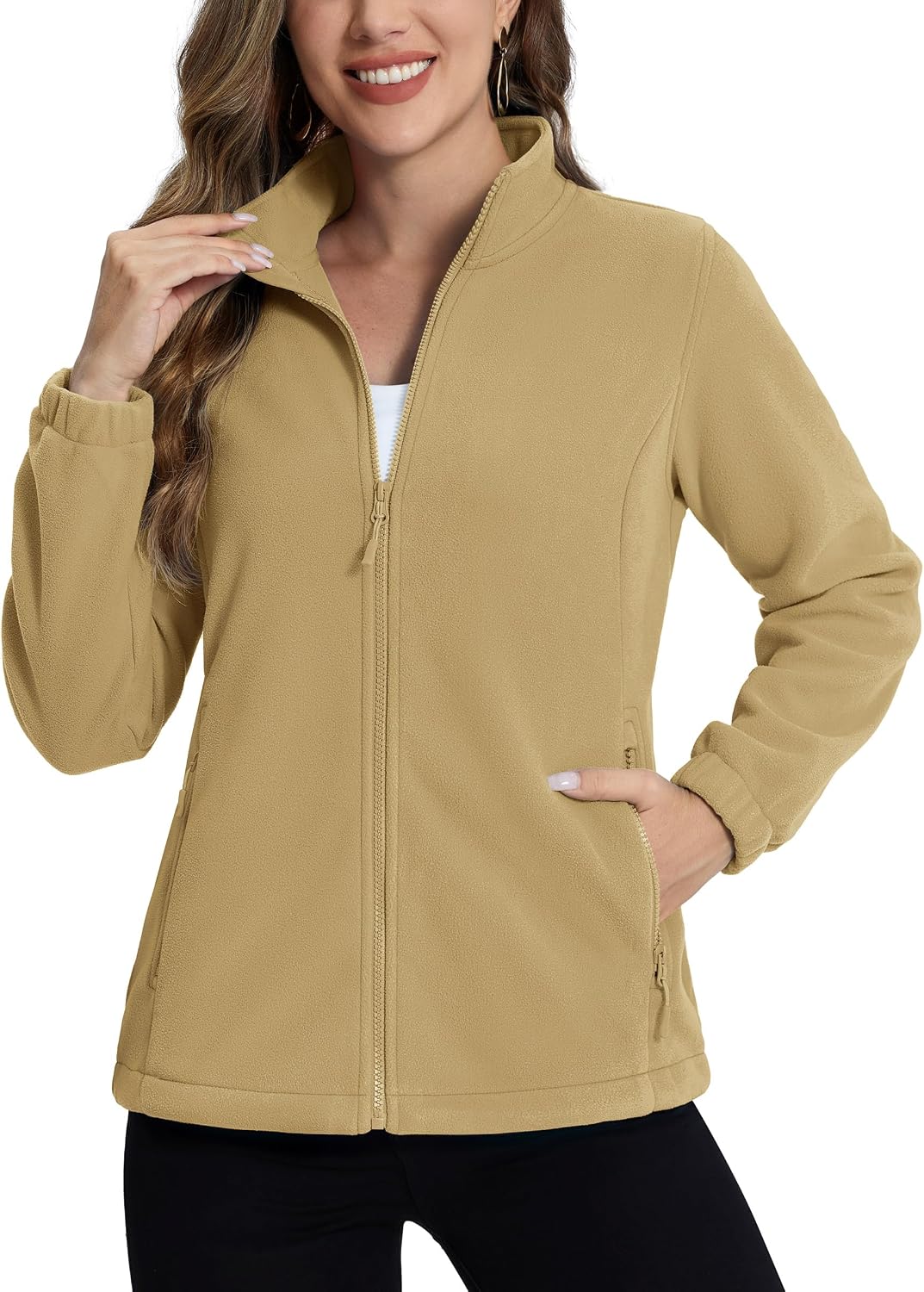 Detalle 2 de TACVASEN Women's Fleece Jacket, Full-Zip, Four Pockets, Elastic Cuffs