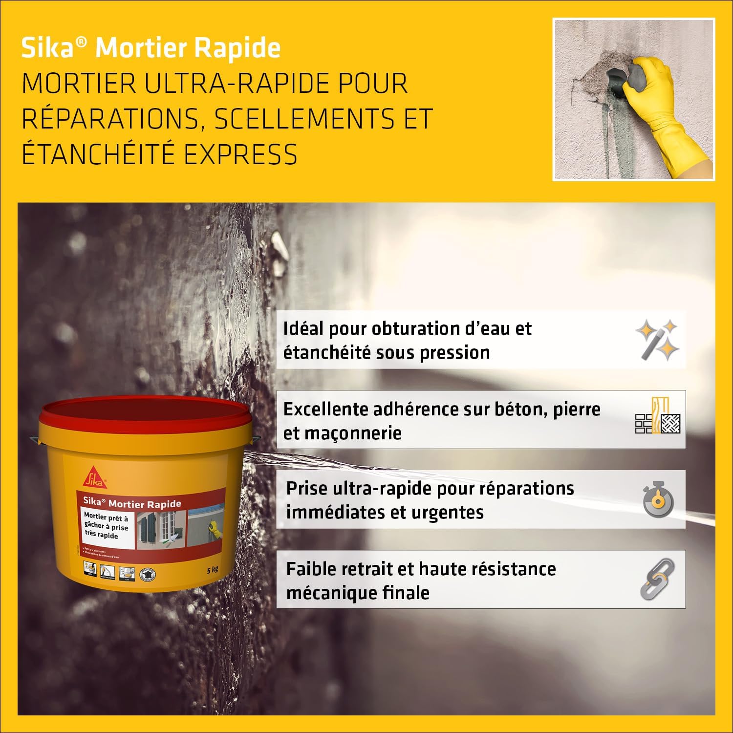 Thumbnail 3 de SIKA Mortier Rapide prêt à gâcher – Mortier multi-supports, prise ultra-rapide (5 kg)