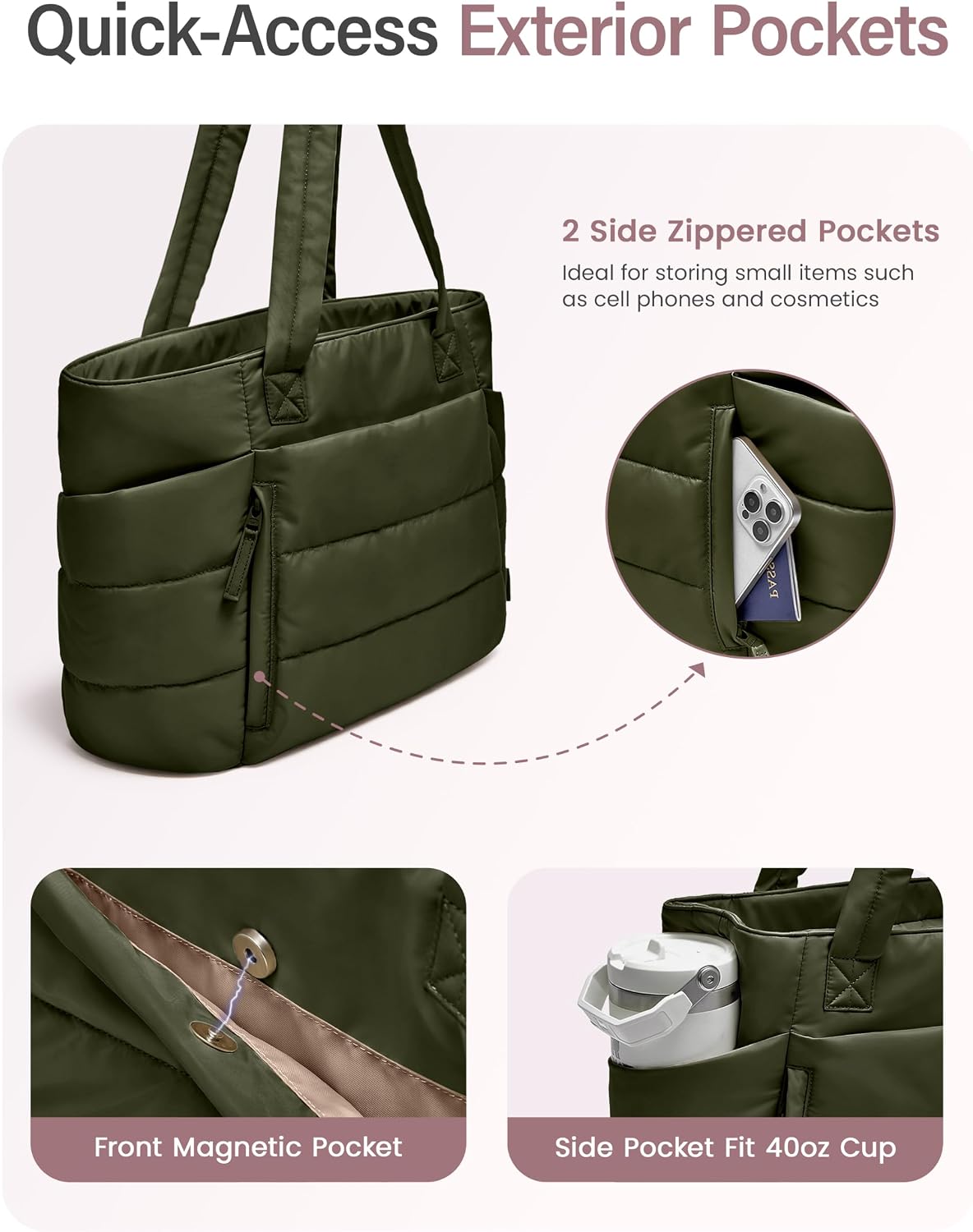 Detalle de Uselike Quilted Tote Bag, 20L Capacity