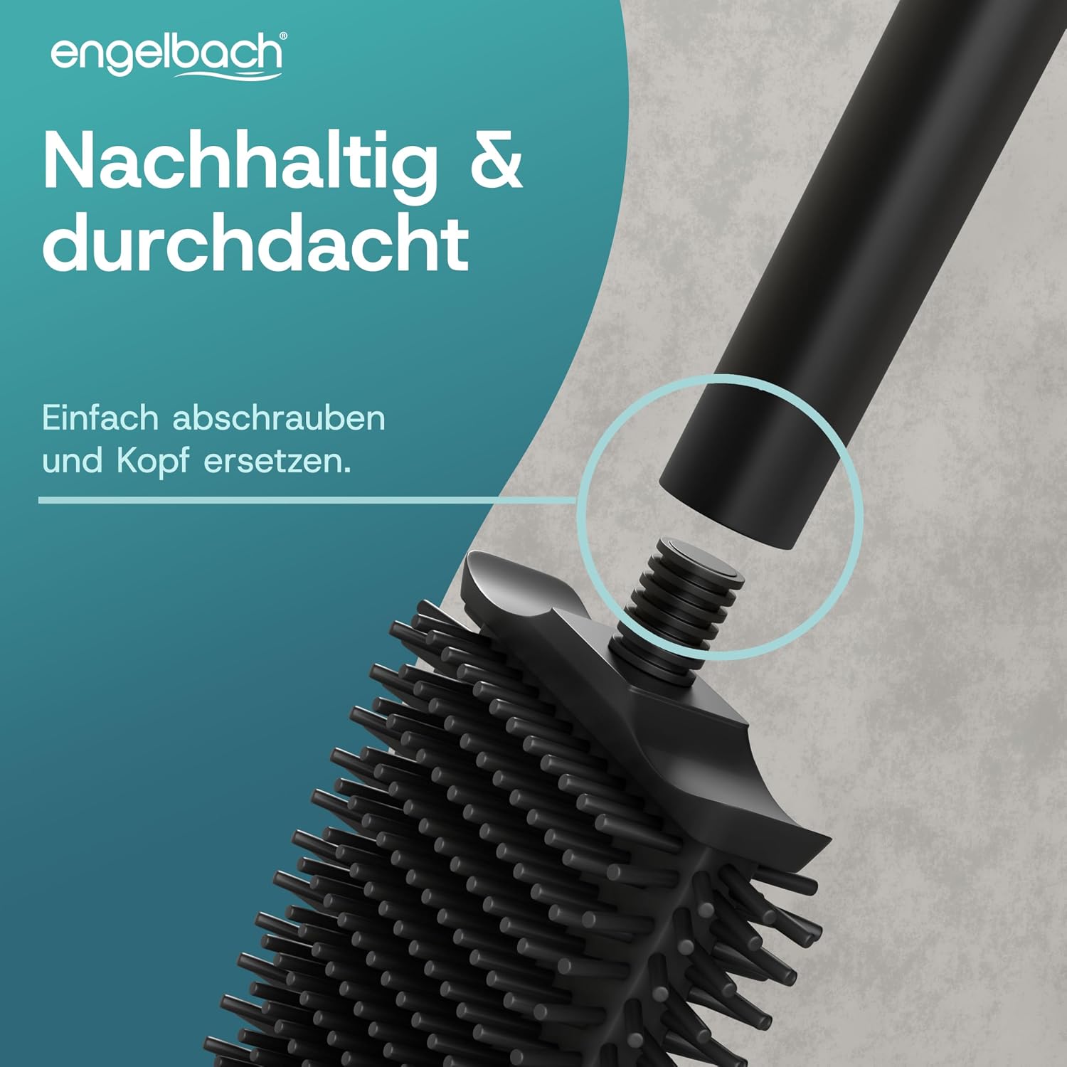 Thumbnail 6 de Engelbach Klobürste Silikon mit Edelstahl Griff & Halter – Wandmontage ohne Bohren, antibakteriell