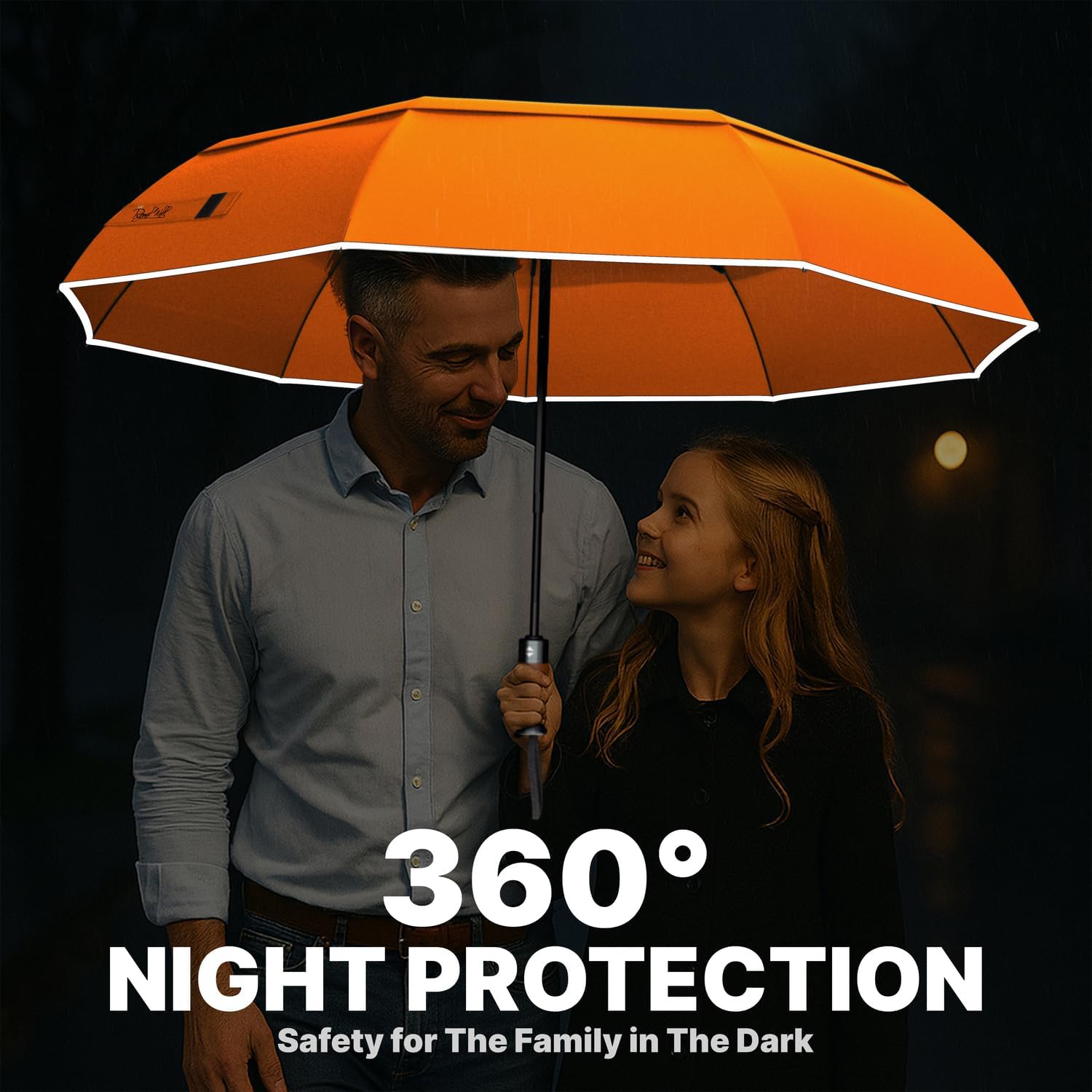 Thumbnail 4 de Royal Walk Windproof Folding Travel Umbrella with Real Wood Handle – Automatic, Vented Double Canopy, Orange