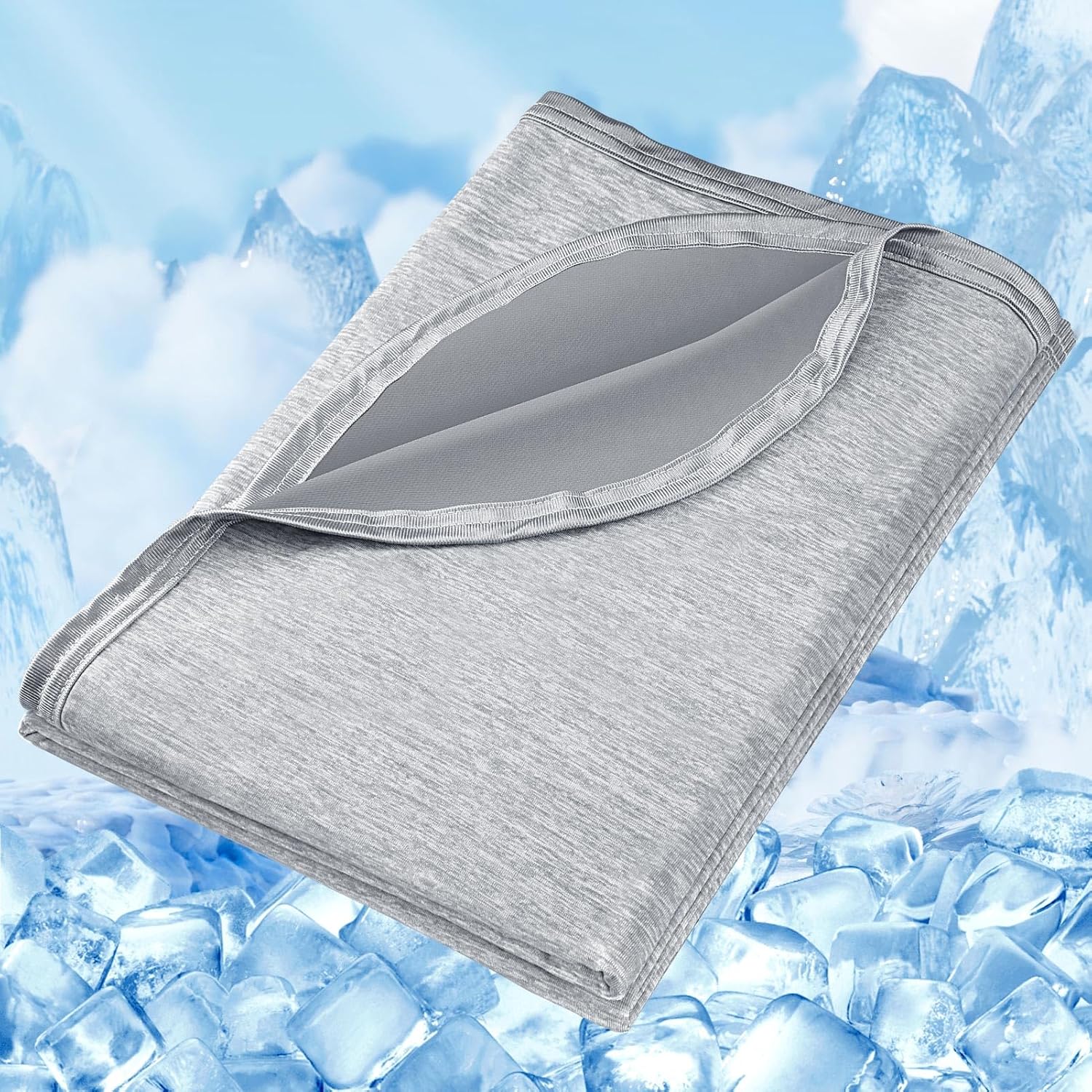 Detalle de Fuqiduo Kühlende Decke 150 × 200 cm – Selbstkühlende 2-in-1 Decke mit Arc-Chill Q-Max>0,43, Grau
