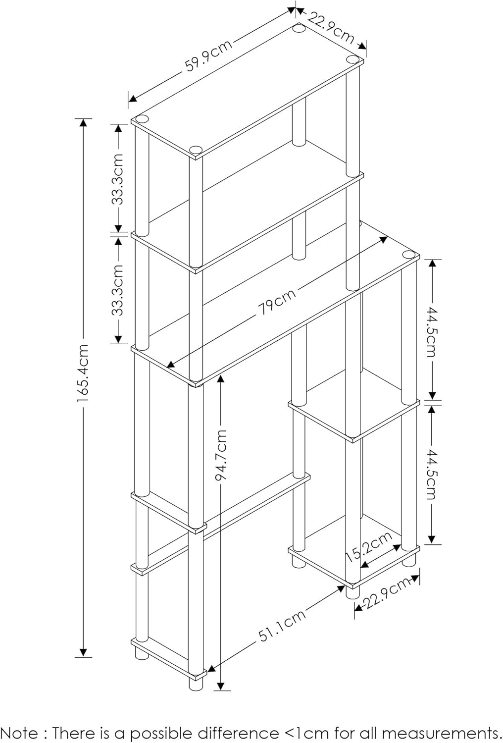 Thumbnail 2 de Furinno Scaffale di Stoccaggio del Bagno Nero, 5 Ripiani – 165.35 x 22.86 x 78.99 cm