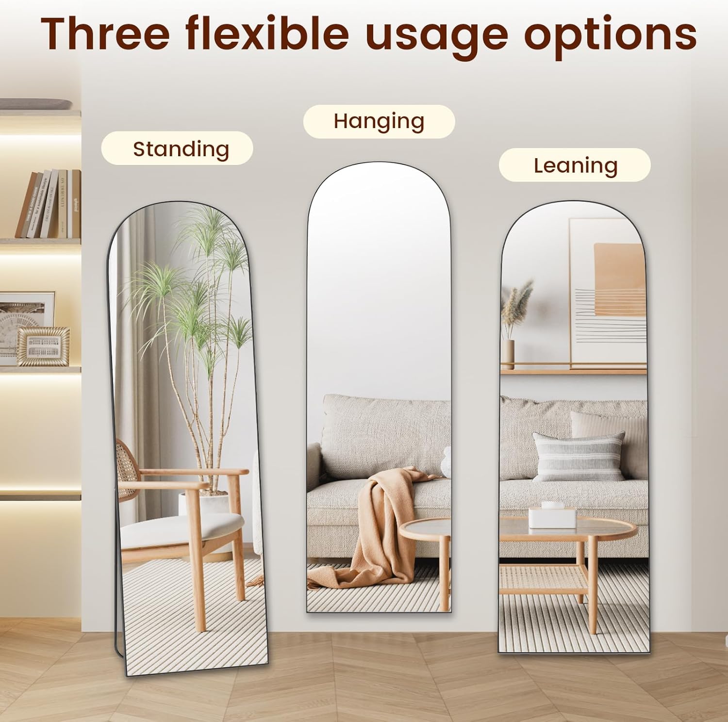 Thumbnail 4 de Hamlody Miroir sur pied arqué 162 x 52 cm noir à cadre en aluminium