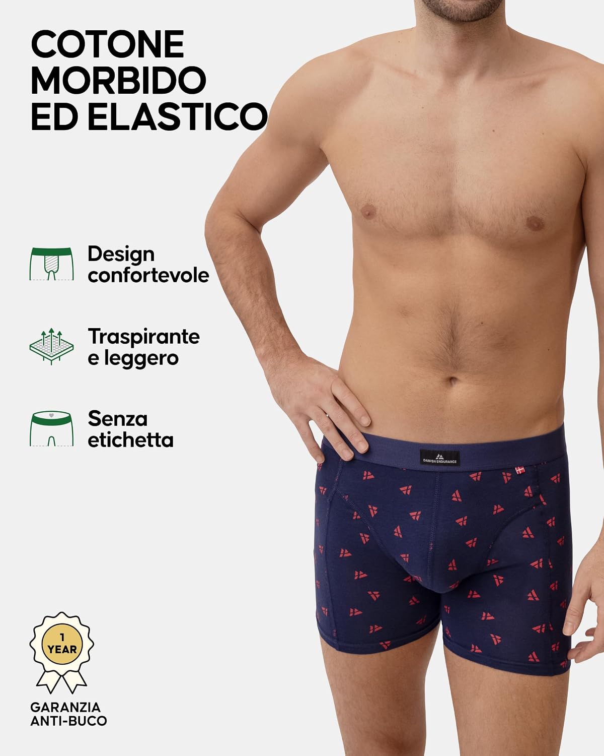 Detalle de Danish Endurance Boxer da Uomo in Cotone Premium – 3 Confezioni