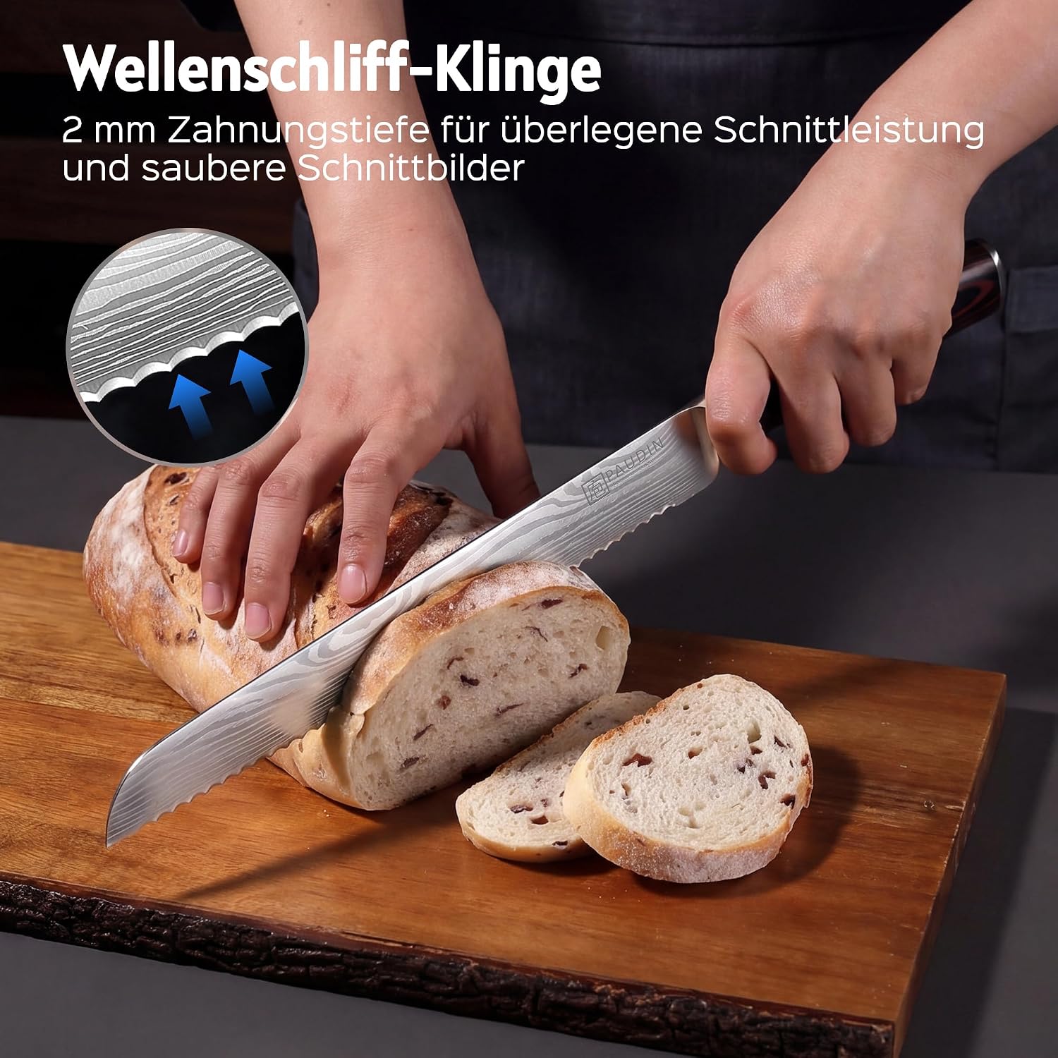 Detalle 1 de PAUDIN Brotmesser 26 cm Wellenschliff rostfreier Edelstahl