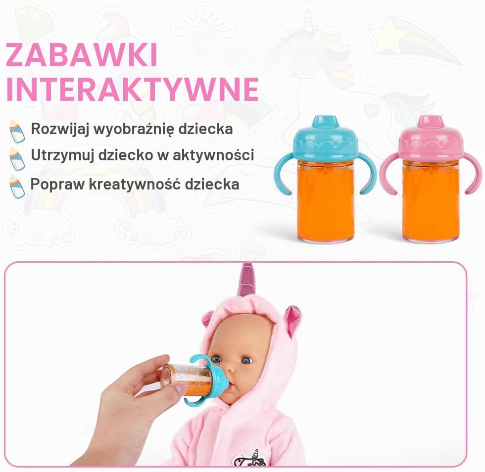 Detalle de Aolso Magic Baby – magiczne butelki dla lalek, zestaw 2 szt., różowo-niebieskie