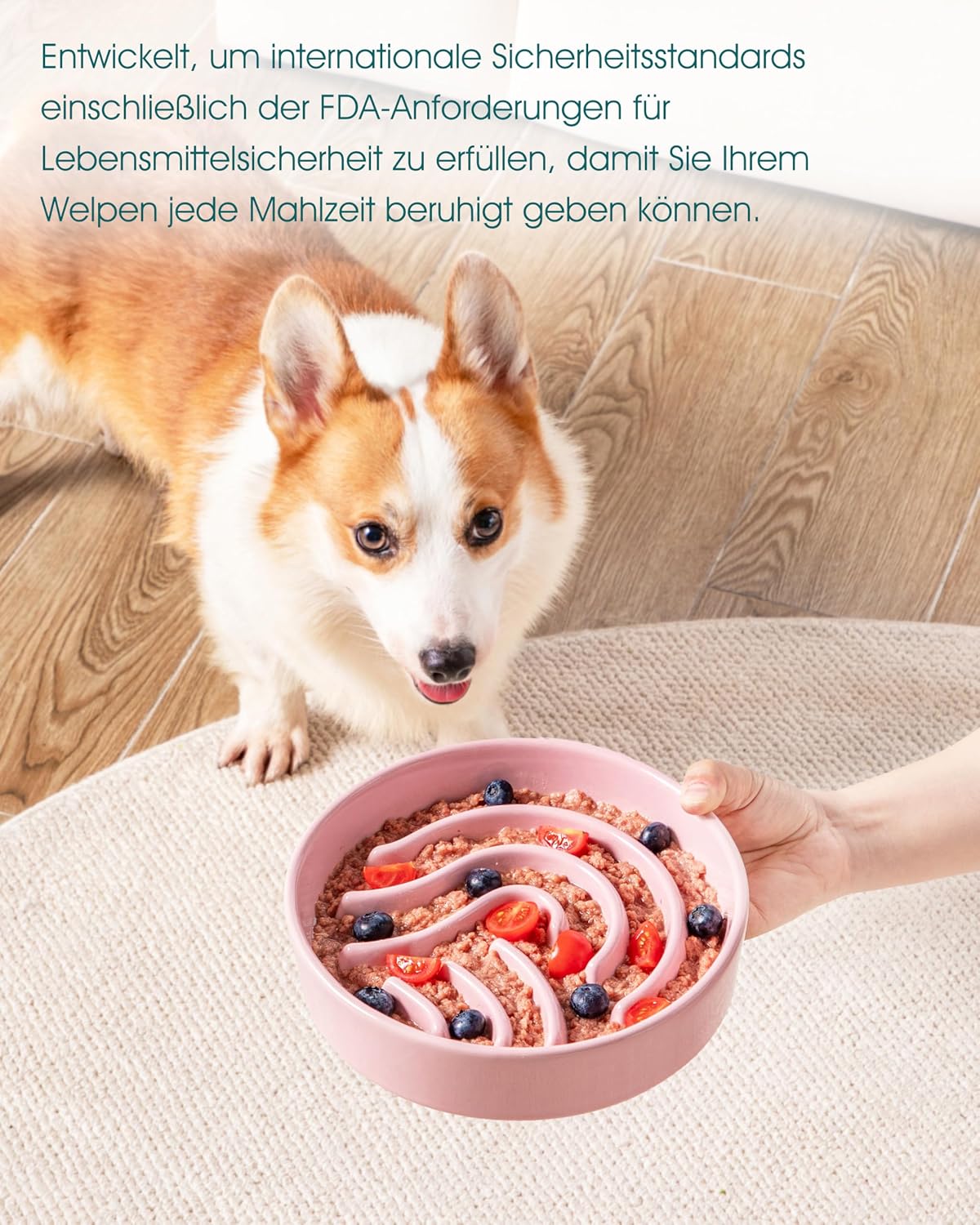 Detalle 2 de vancasso Hundenapf 960 ml Keramik – Anti-Schling Napf mit rutschfestem Design, blau