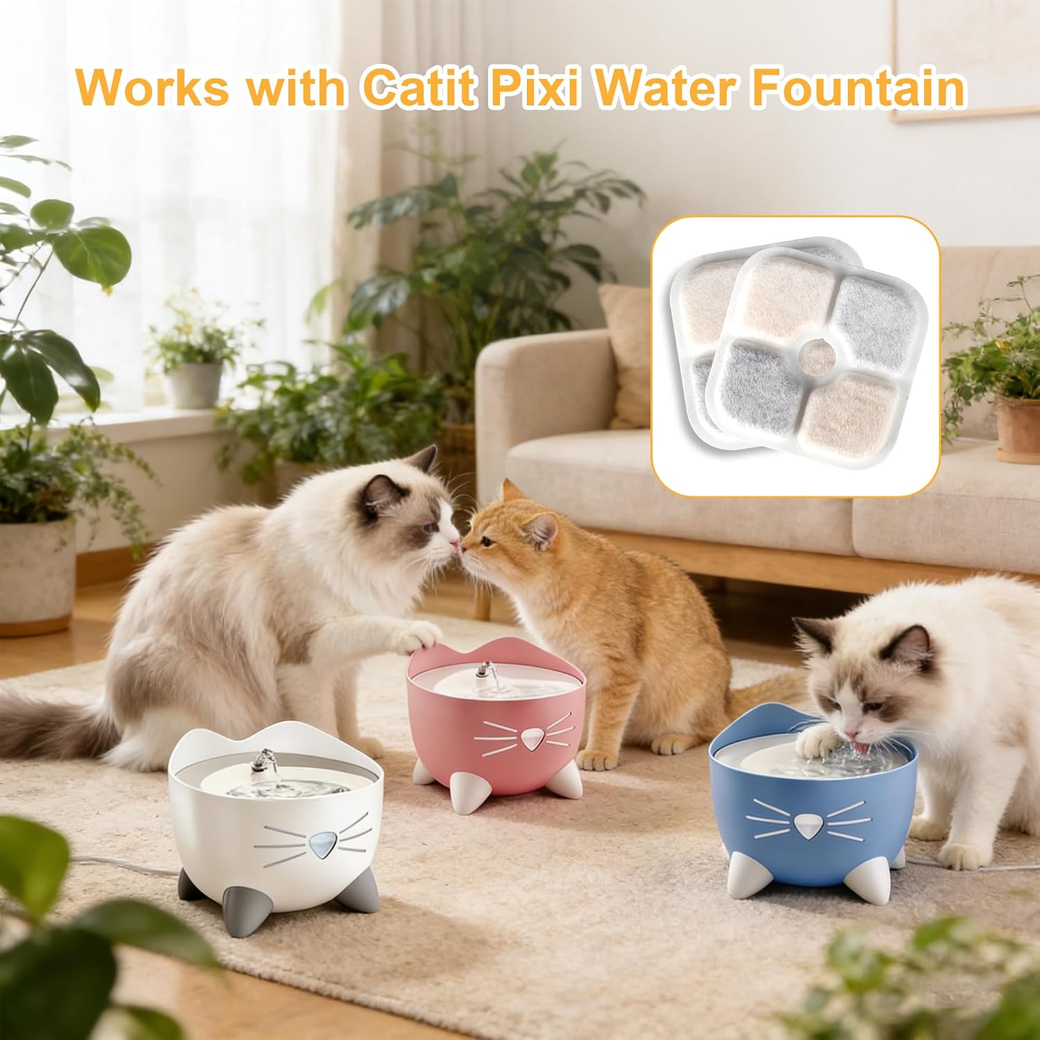Detalle de 16 filtri fontanella per gatti Catit Pixi 2,5 L – Tripla filtrazione e accessori incluso