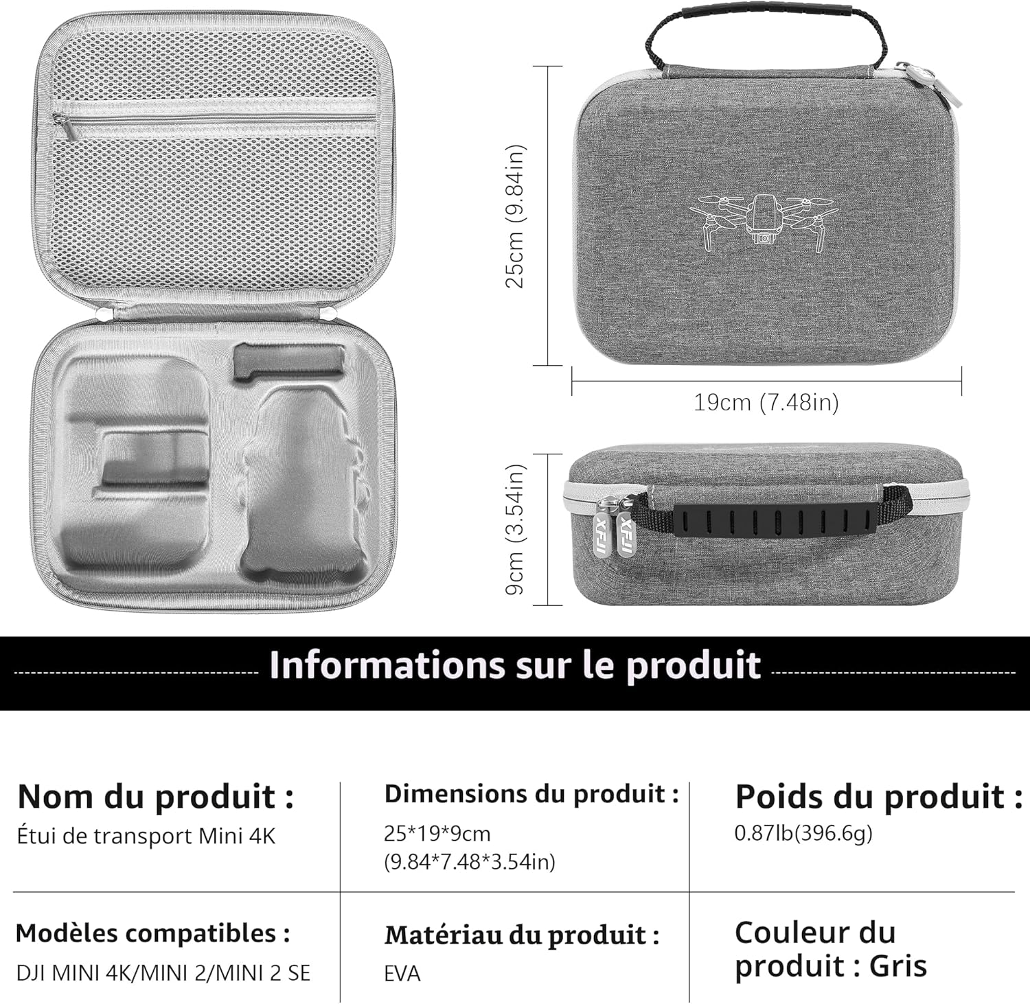 Detalle de FPVtosky Mini 4K Étui Rigide et Sac de Transport pour DJI Mini 4K / Mini 2 SE – Accessoires Inclus
