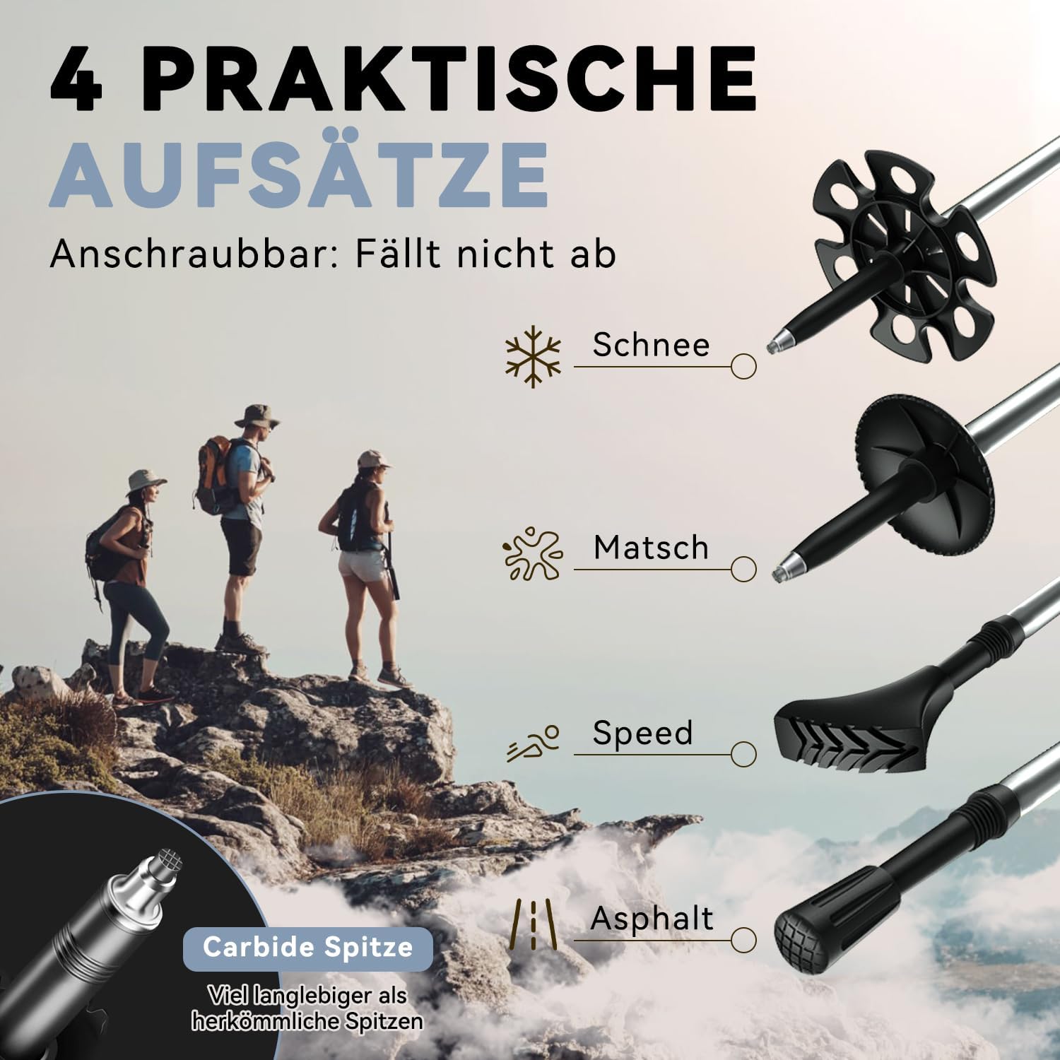 Thumbnail 3 de DOBESTS Wanderstöcke – faltbare Aluminium-Nordic-Walking-Stöcke, 110–130 cm, 300 g, inklusive Gummipuffer und Tragetasche