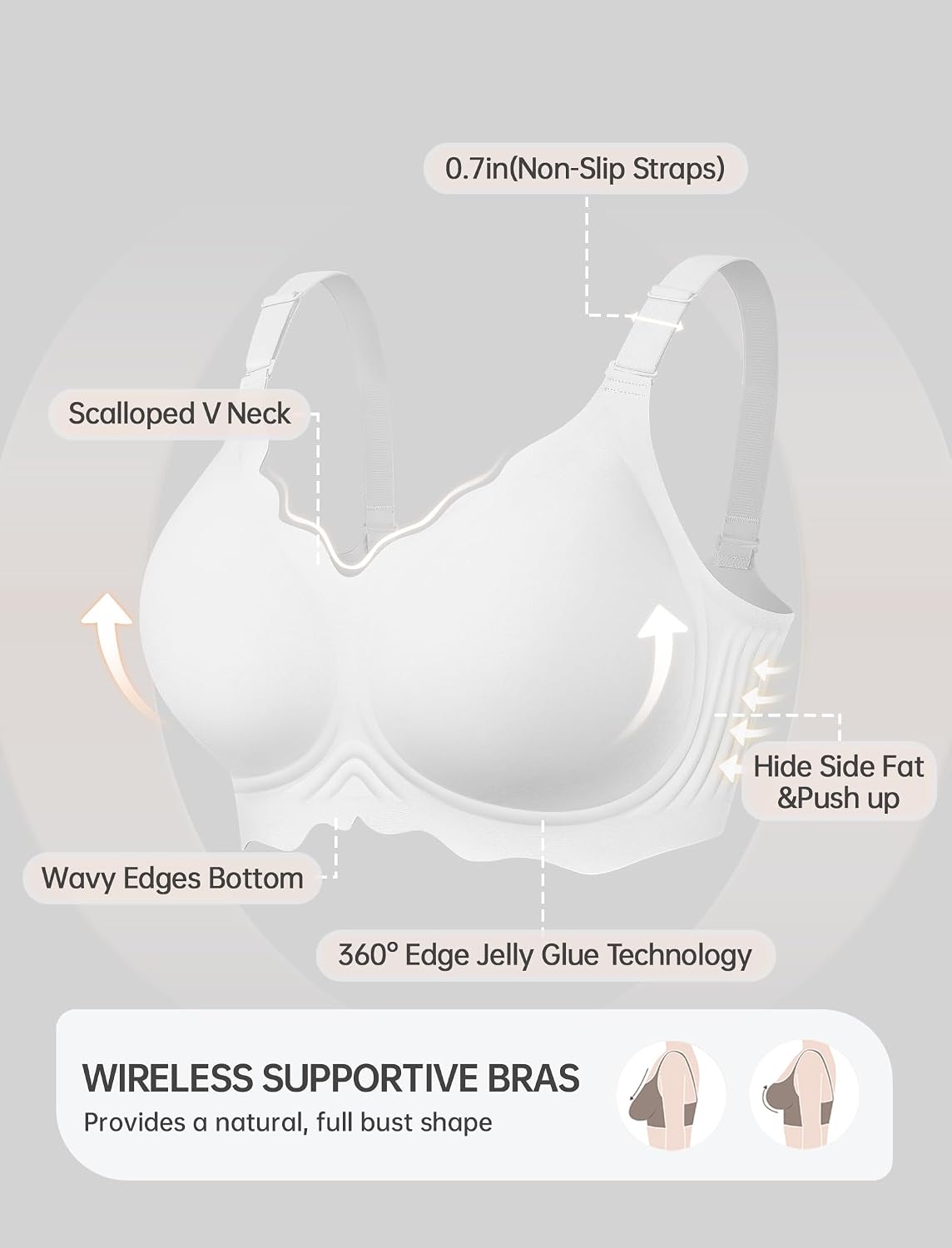Detalle de OEAK Seamless Wireless Push-Up Bra with Scalloped Design — Full Coverage Everyday Essential