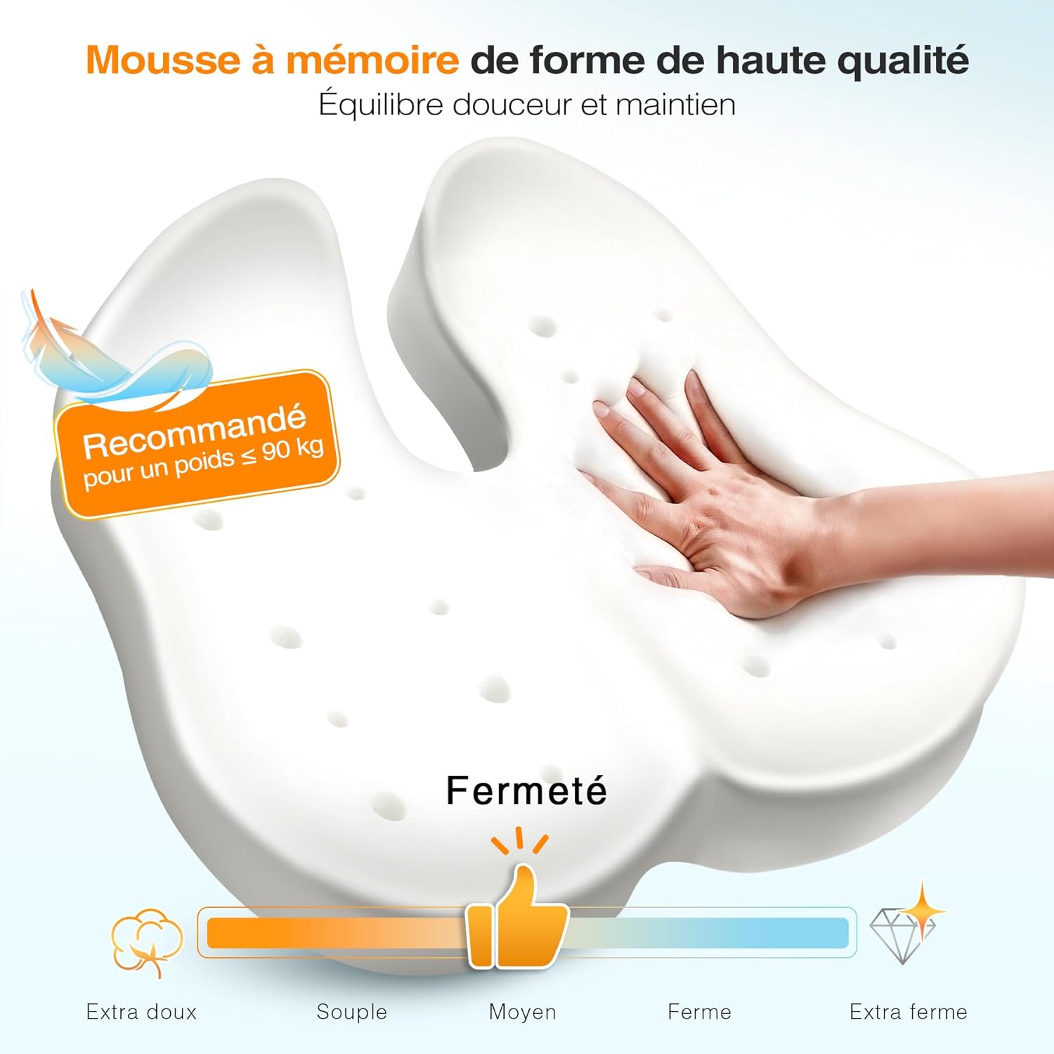 Detalle de PTylo Coussin Chaise Bureau – Mousse Mémoire pour Assise Plus Douce, Housse Lavable