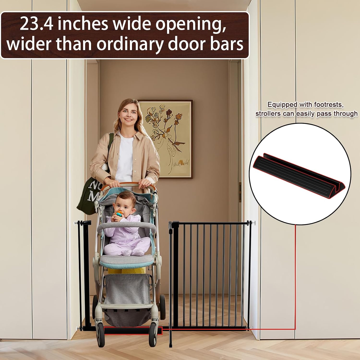 Detalle de DEARBB W371 Extra-Wide Baby Gate, 30.11–77.36-Inch Pressure Mount