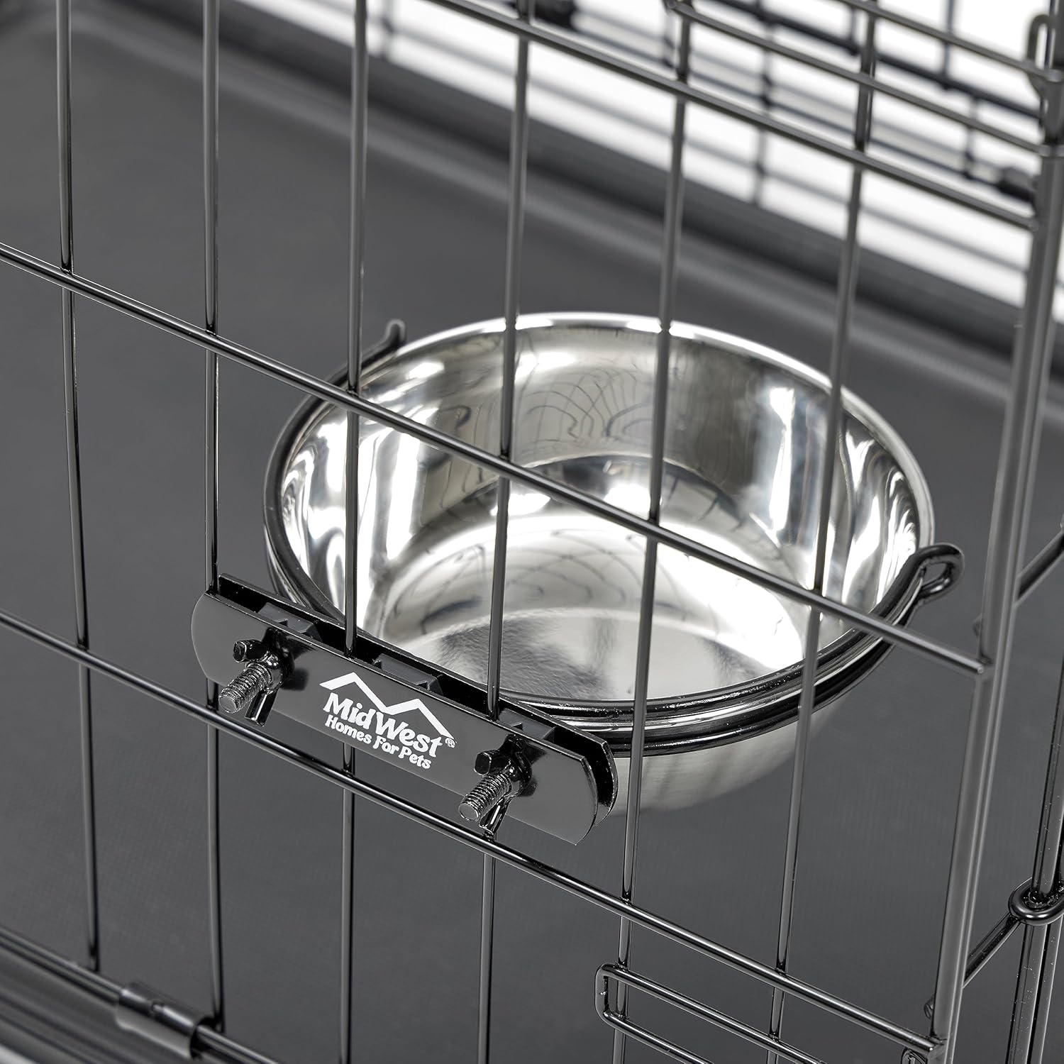 Detalle de MidWest Snap'y Fit Stainless Steel Bowl for Crates – 1.9 L, No-Tip, Rust-Resistant for Large Dogs and Cats
