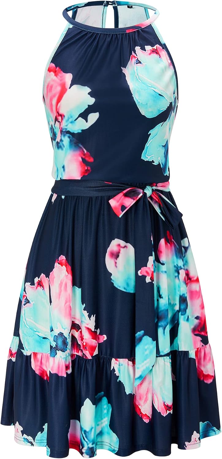 Detalle 2 de Newshows Sommerkleid Damen Knielang Blumenmuster