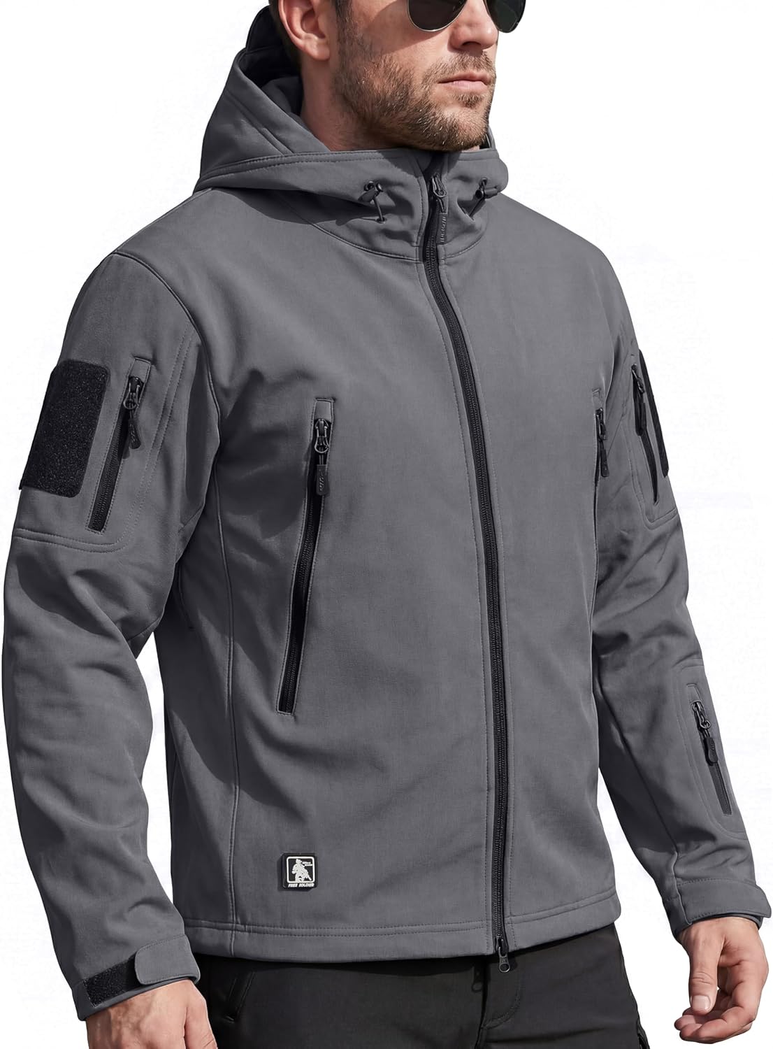 Detalle de FREE SOLDIER Men's Hooded Softshell Jacket, Waterproof, Fleece-Lined, 9 Pockets