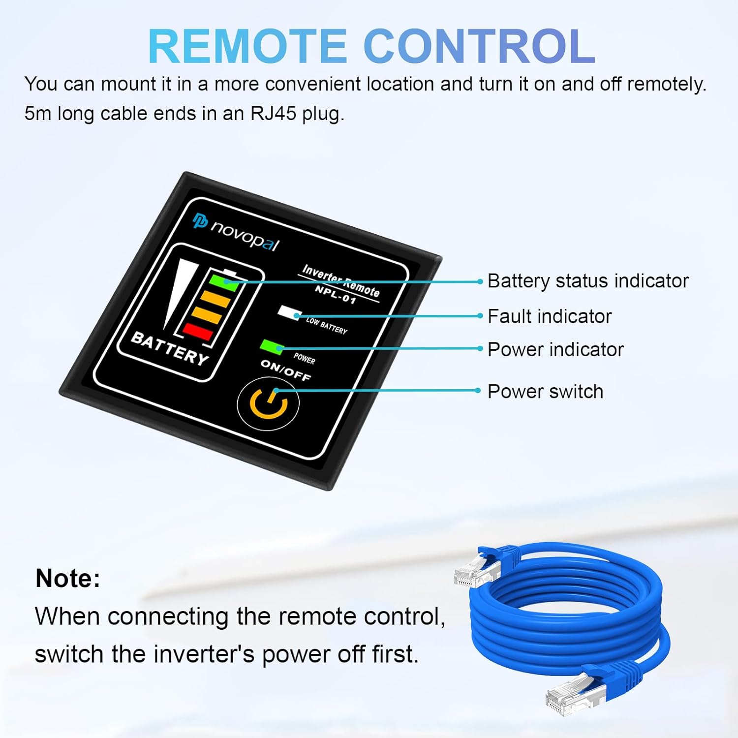 Thumbnail 4 de Novopal Power Inverter onda sinusoidale pura 1500W (12V DC → 220V/230V AC) con telecomando e 2 prese EU