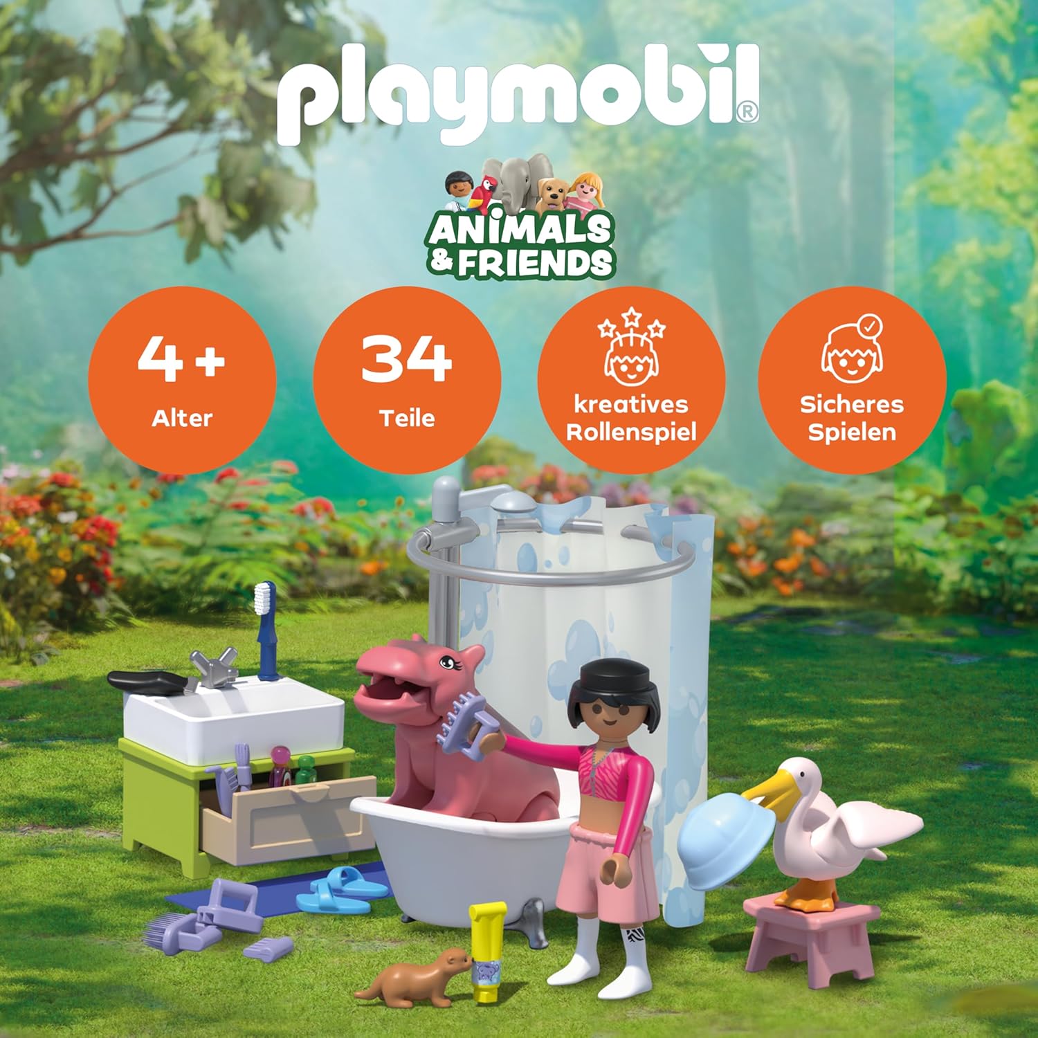 Detalle 2 de Playmobil Animals & Friends Tierischer Badespaß 71950