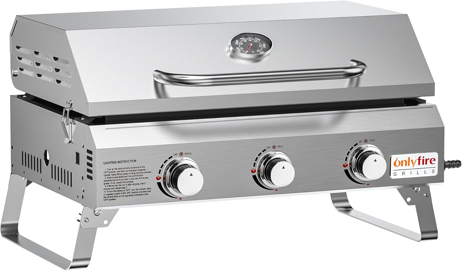 Thumbnail 1 de Onlyfire 3-Burner Gas Griddle portable tabletop with ceramic non-stick plancha, lid & thermometer