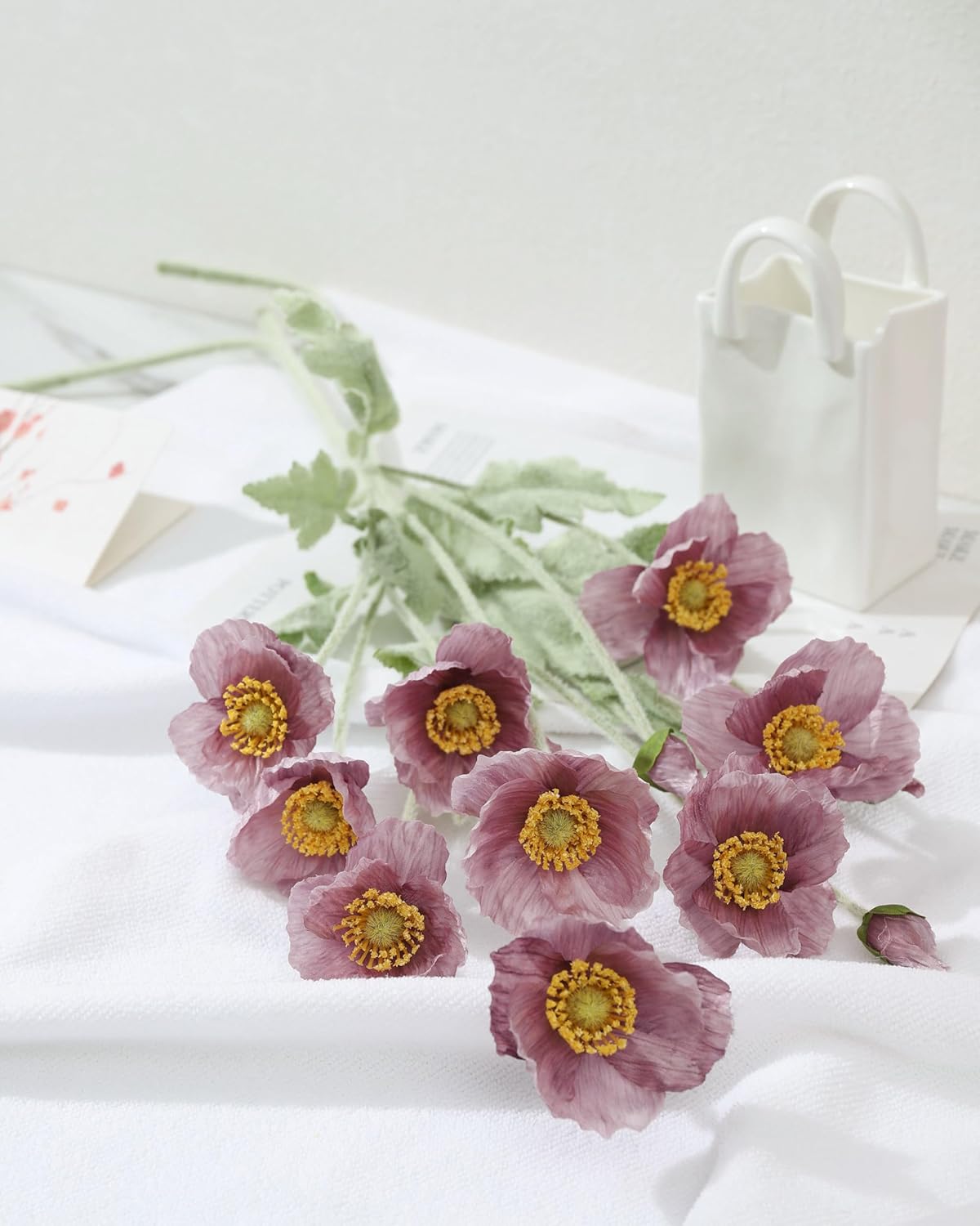 Thumbnail 4 de DuHouse 6 Pcs Artificial Poppies Flowers – Silk Poppy Arrangements for Home, Office and Events (Light Purple)