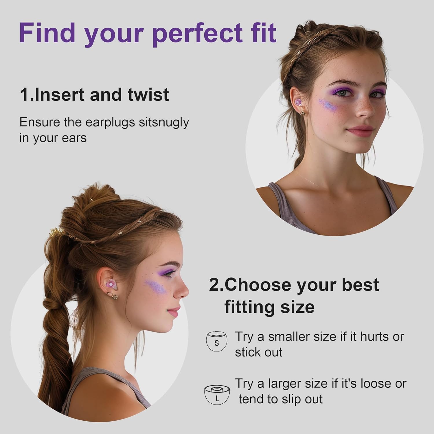 Thumbnail 3 de Yawsoy Purple Silicone In-Ear Ear Plugs: High Fidelity Concert Ear Protection (2 Pack)