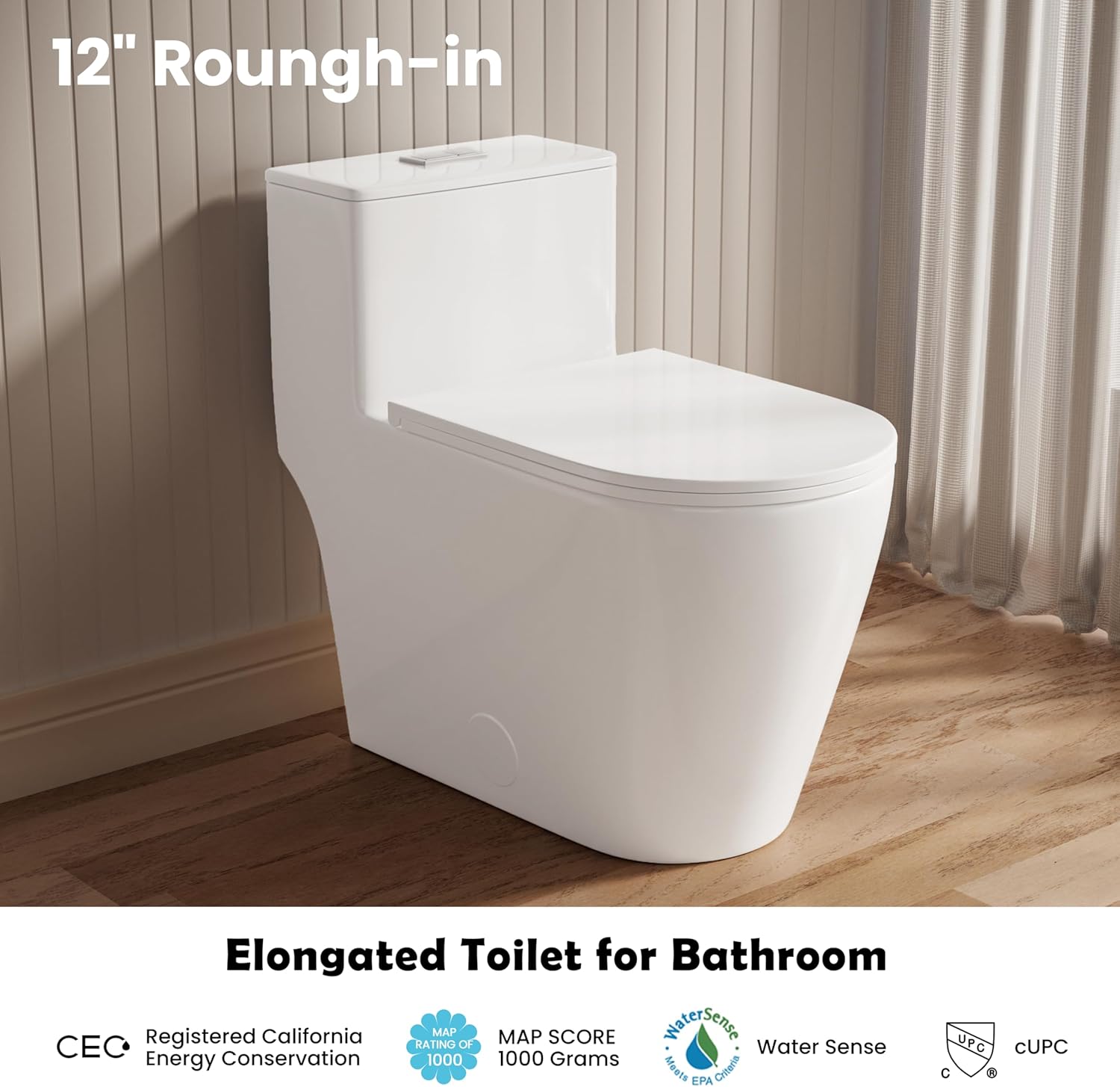 Detalle de CASTA DIVA CD-T005 One-Piece Elongated Toilet, Dual Flush, 17-Inch Seat