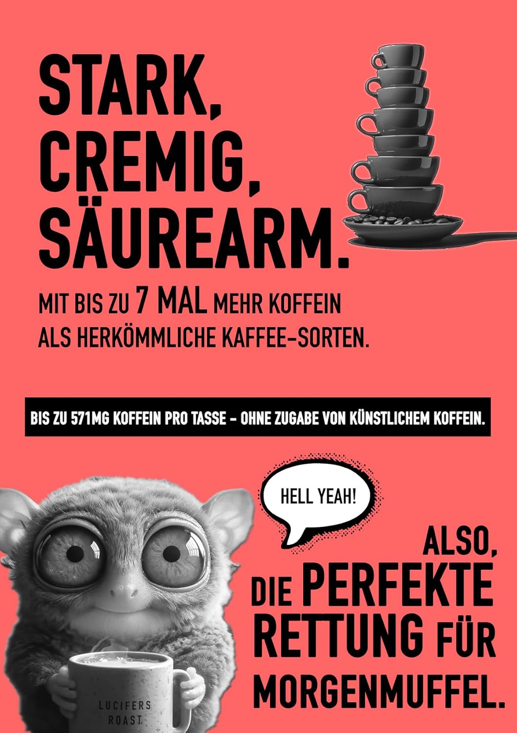 Thumbnail 2 de KIQO Coffee & Tea LUCIFERS ROAST 1 kg Robusta-Kaffeebohnen aus Italien (sehr starker Espresso, dark roast, säurearm)