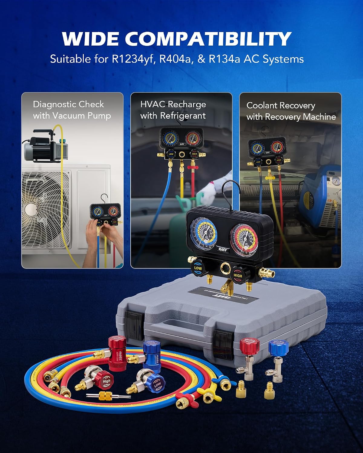 Thumbnail 3 de Orion Motor Tech AC Gauges: 3‑Way Manifold Set for R1234yf, R404a & R134a