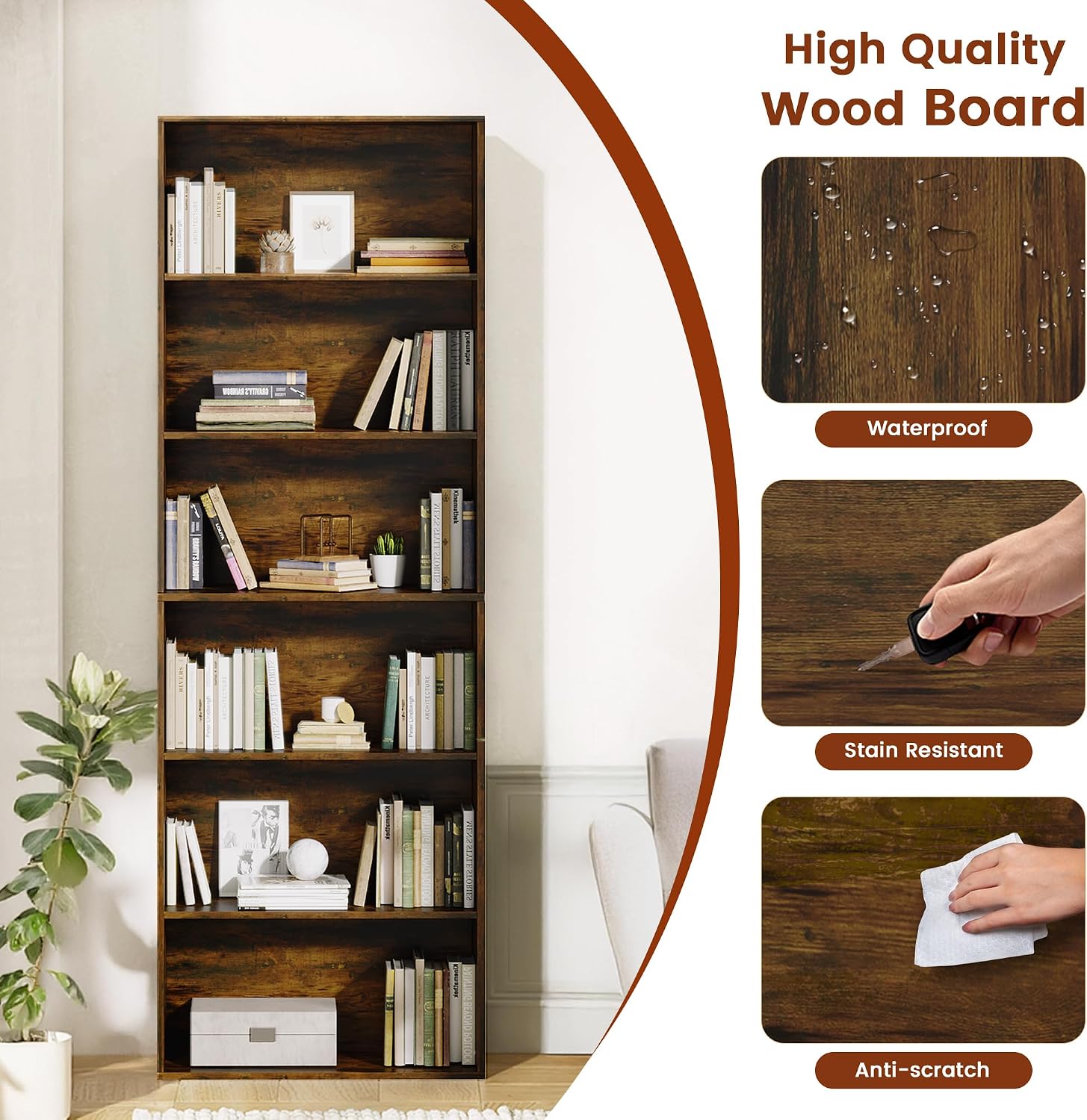 Thumbnail 3 de GRUSIGN SJ-6T-BRN 71-Inch 6-Tier Bookshelf in Brown