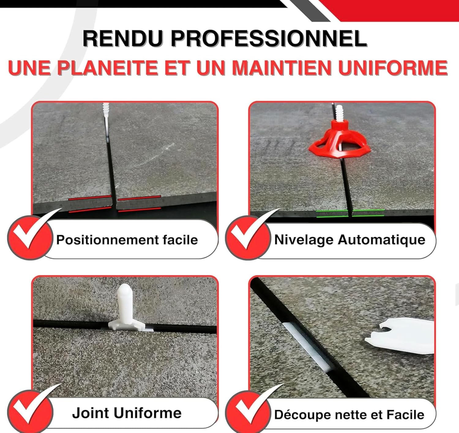 Thumbnail 6 de Croisillons carrelage autonivelant SHAFFER PRO 2 mm | 200 clips + 100 cœurs réutilisables (3 à 22 mm)