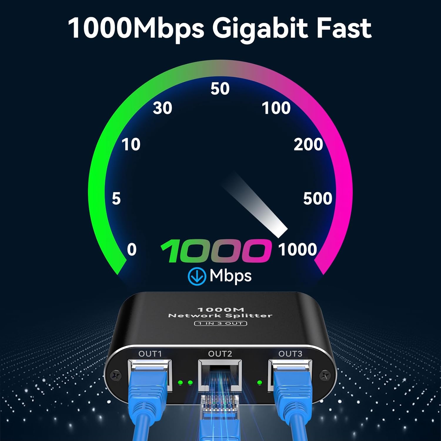 Thumbnail 2 de VPFET LAN-Switch 1 auf 3 (Gigabit, 3 Ports) mit USB-C-Netzkabel – RJ45 Ethernet-Verteiler