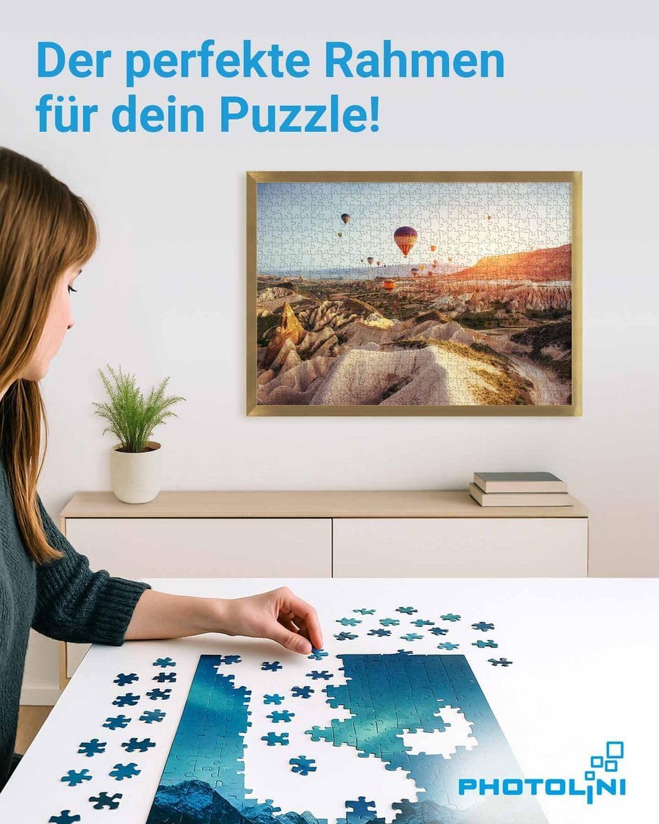Thumbnail 1 de PHOTOLINI Puzzle-Bilderrahmen 50x70 Gold (50x70 zum Einlegen, Acrylglas) für 500–1000 Teile