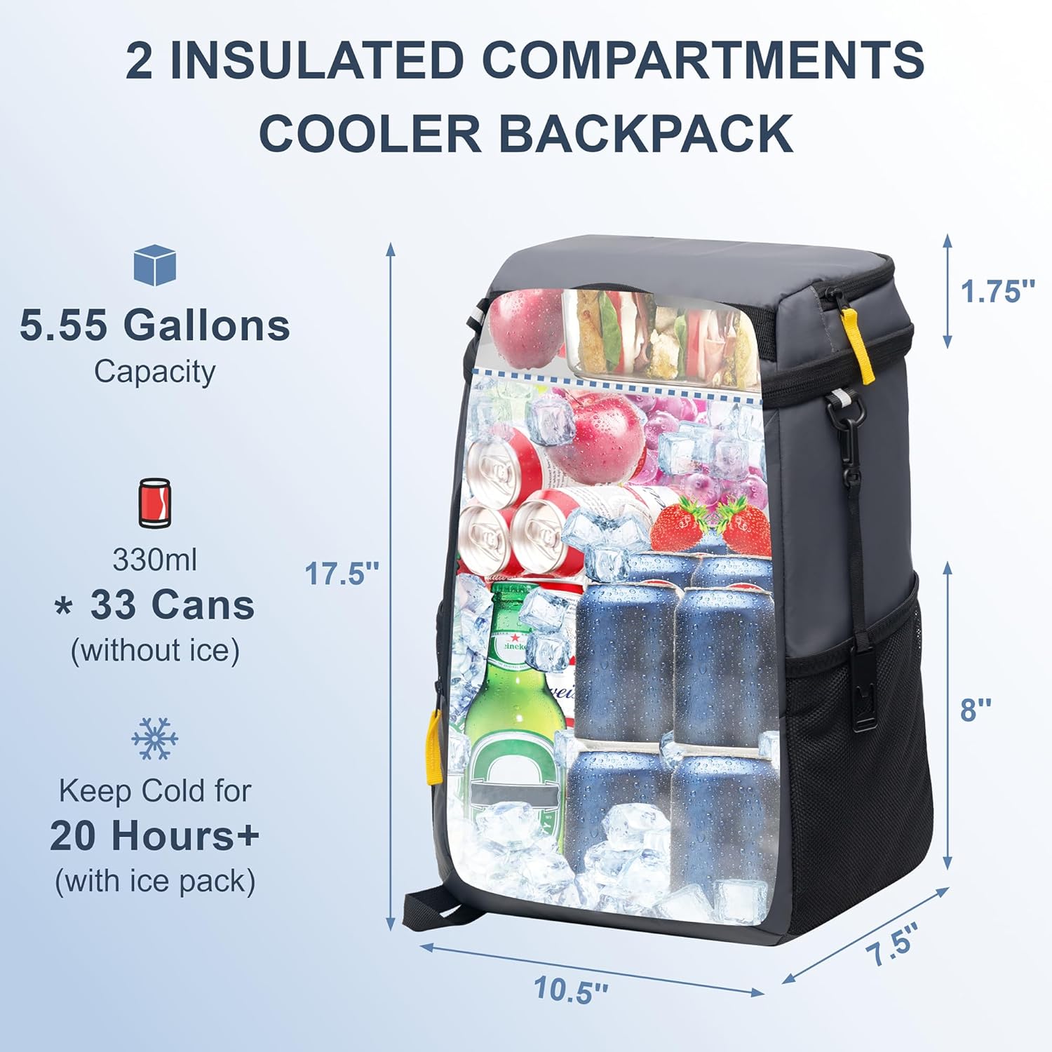 Thumbnail 1 de SPARTER Backpack Cooler Insulated Leak Proof 33 Cans: Two-Chamber Lunch & Beverage Pack