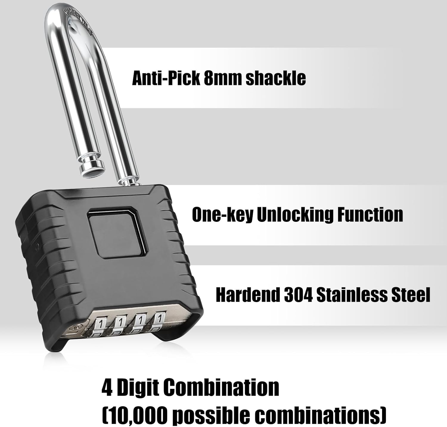 Thumbnail 2 de Diyife Heavy Duty 52mm 4-Digit Combination Padlock with Weatherproof Stainless Shackle (8mm)