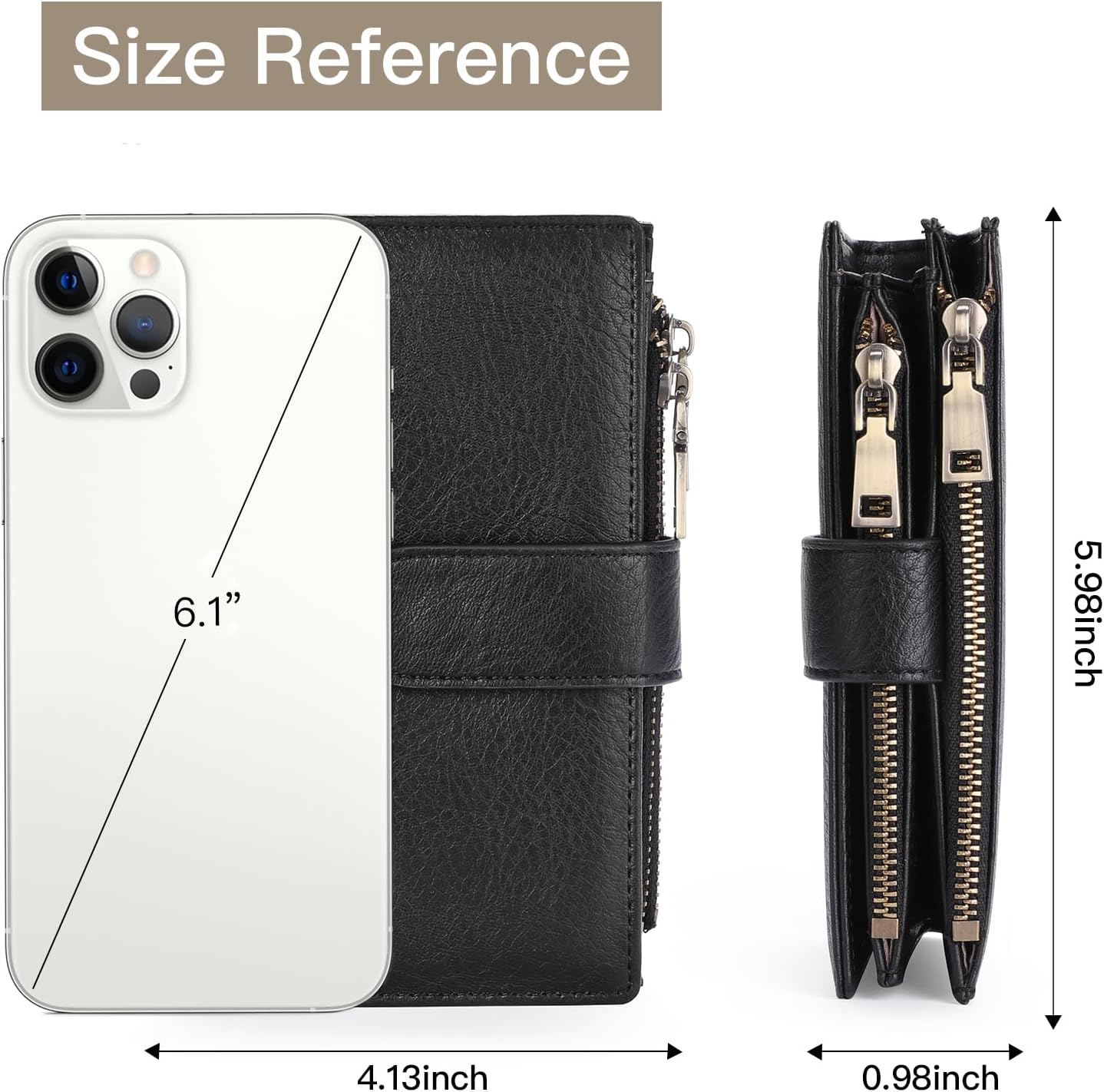 Detalle de GOIACII Leather Purses for Women: Bifold RFID Blocking Wallet with 16 Card Slots and Zip Coin Pockets