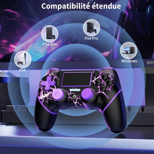 Thumbnail 2 de Manette PS4 sans fil Reddening – modèle violet avec moteurs de mouvement, audio et LED