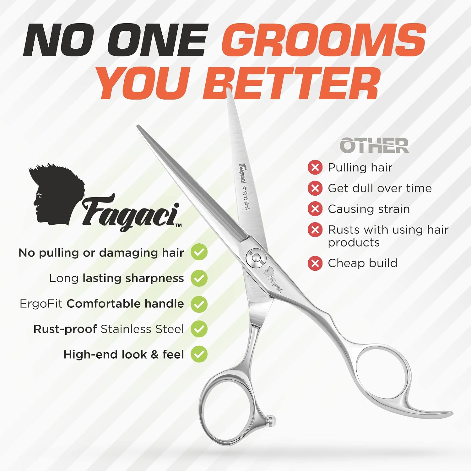 Detalle 2 de Fagaci 6” Left-Handed Hairdressing Scissors – Sharp 440C Professional Shears