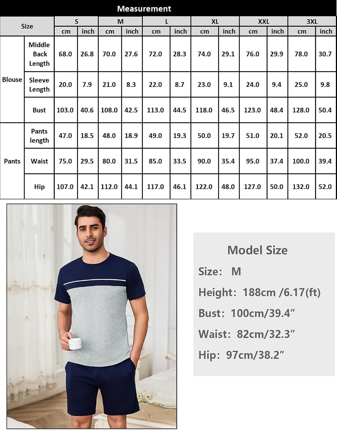 Detalle de Bresdk Ensemble de Pyjama Court pour Homme Été – Doux et Confortable, Manches Courtes + Short