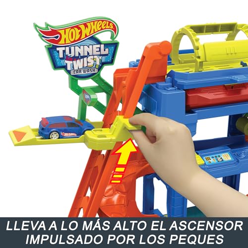 Detalle de Hot Wheels City «Let's Race - ¡a correr!», Túnel de lavado en espiral con Color Shifter y 1 vehículo