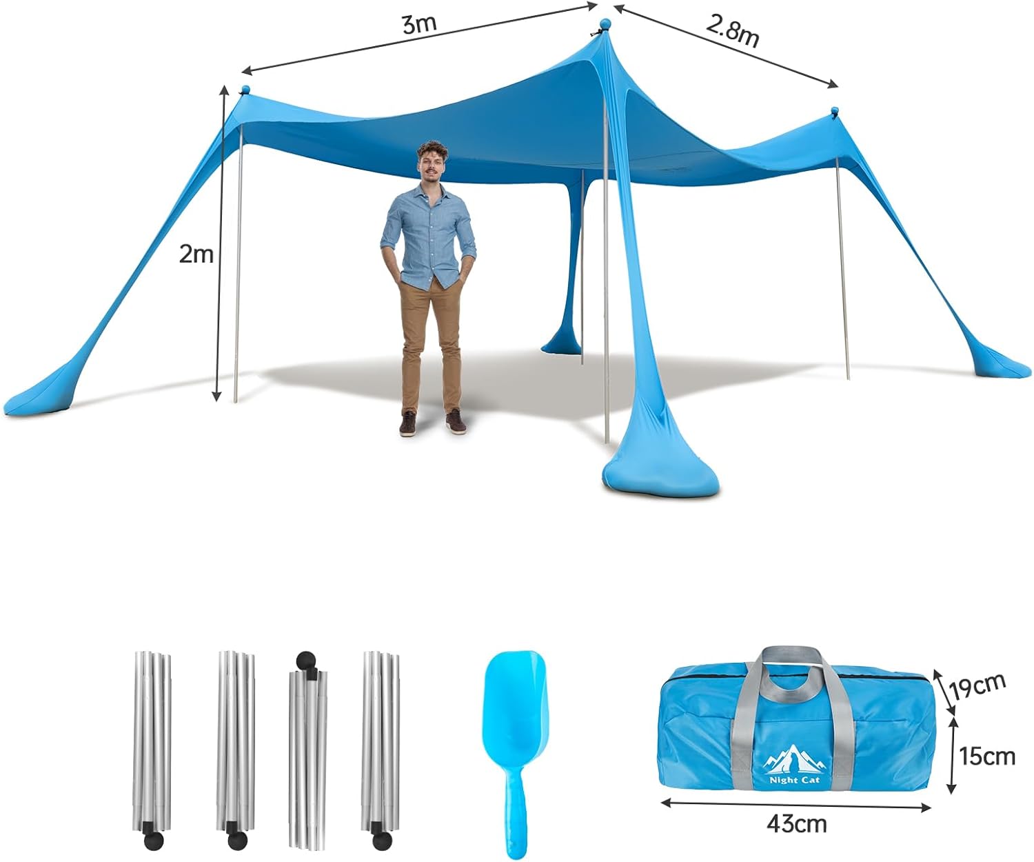Thumbnail 3 de Night Cat Tenda da Spiaggia Lycra con Protezione UV UPF50+ e Ancoraggi a Sacco di Sabbia – 3x2,8 m, Portatile