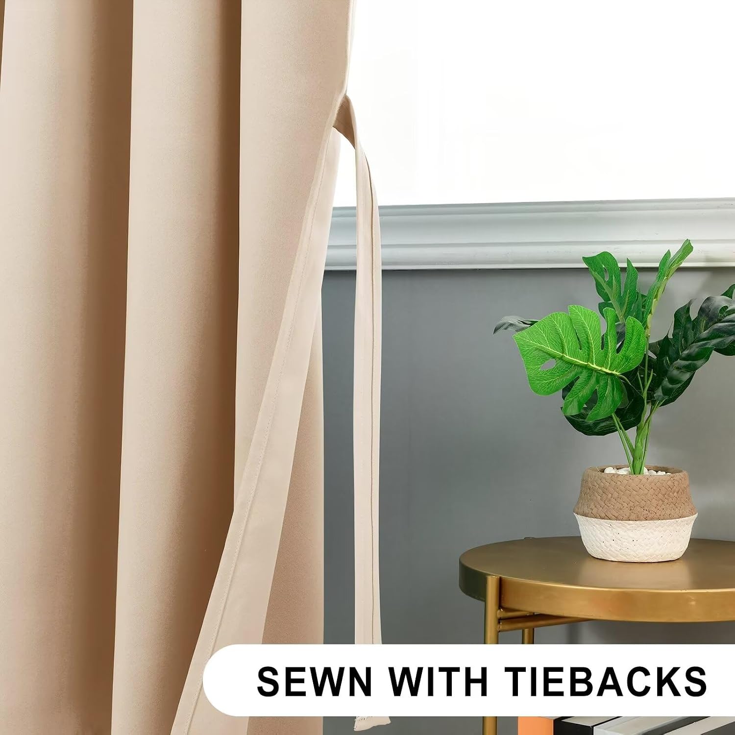 Detalle de DWCN Verdunkelungsvorhänge Dicke Thermovorhänge 200x140 cm (Höhe x Breite) beige, 2er Set