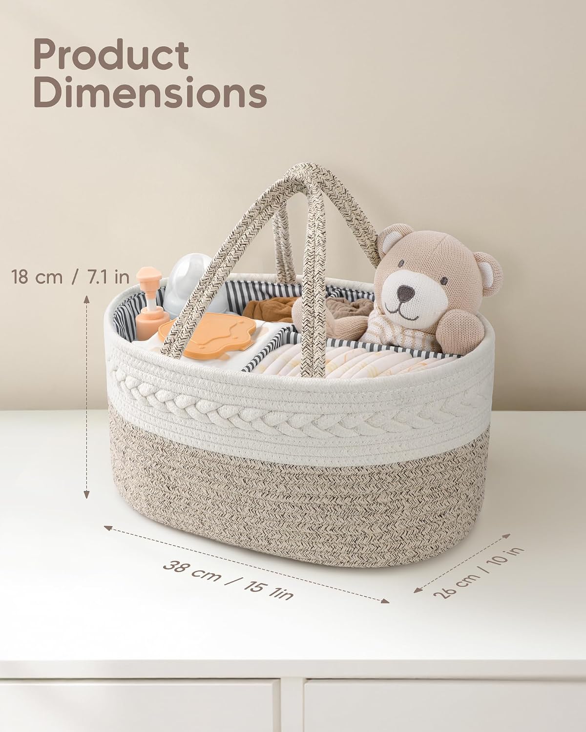 Detalle 2 de Maliton Baby Windel Caddy Organizer mit herausnehmbaren Fächern, 38 x 26 x 18 cm – braun