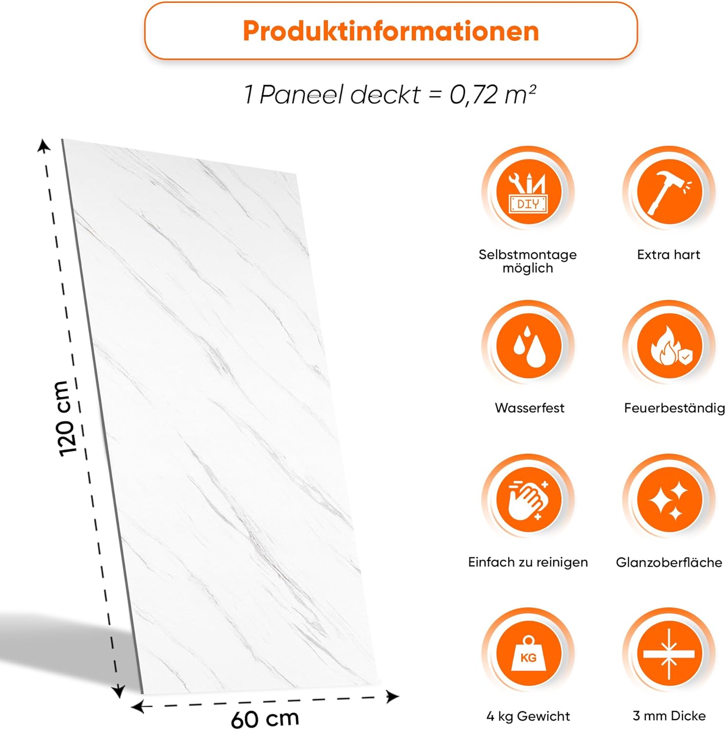 Detalle 2 de IZODEKOR Wandpaneele Marmoroptik 60x120 cm – PVC Küchenrückwand & Spritzschutz in Ice Berg Grey