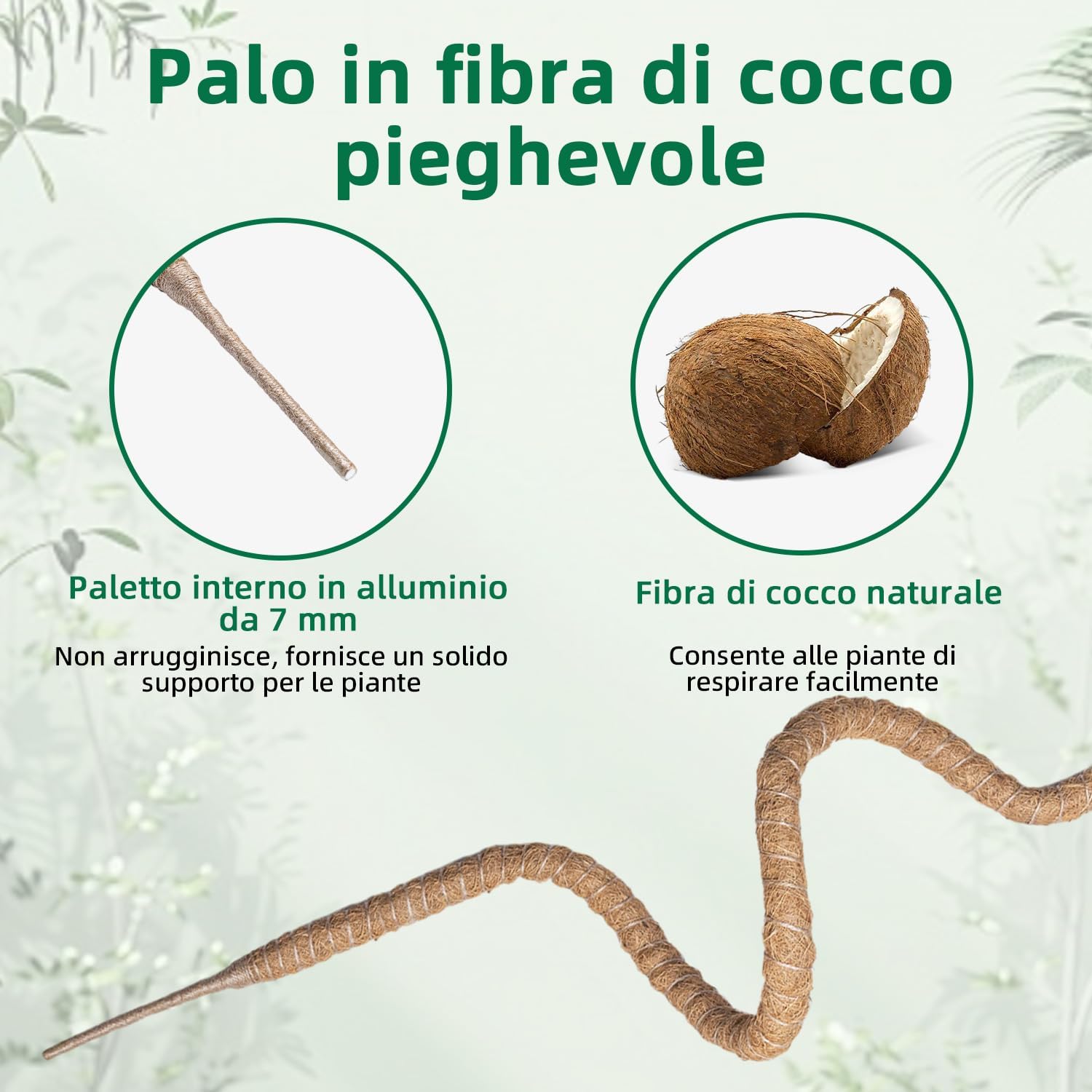 Detalle de Wigearss bastone di muschio/palo di fibra di cocco da 120 cm per piante rampicanti