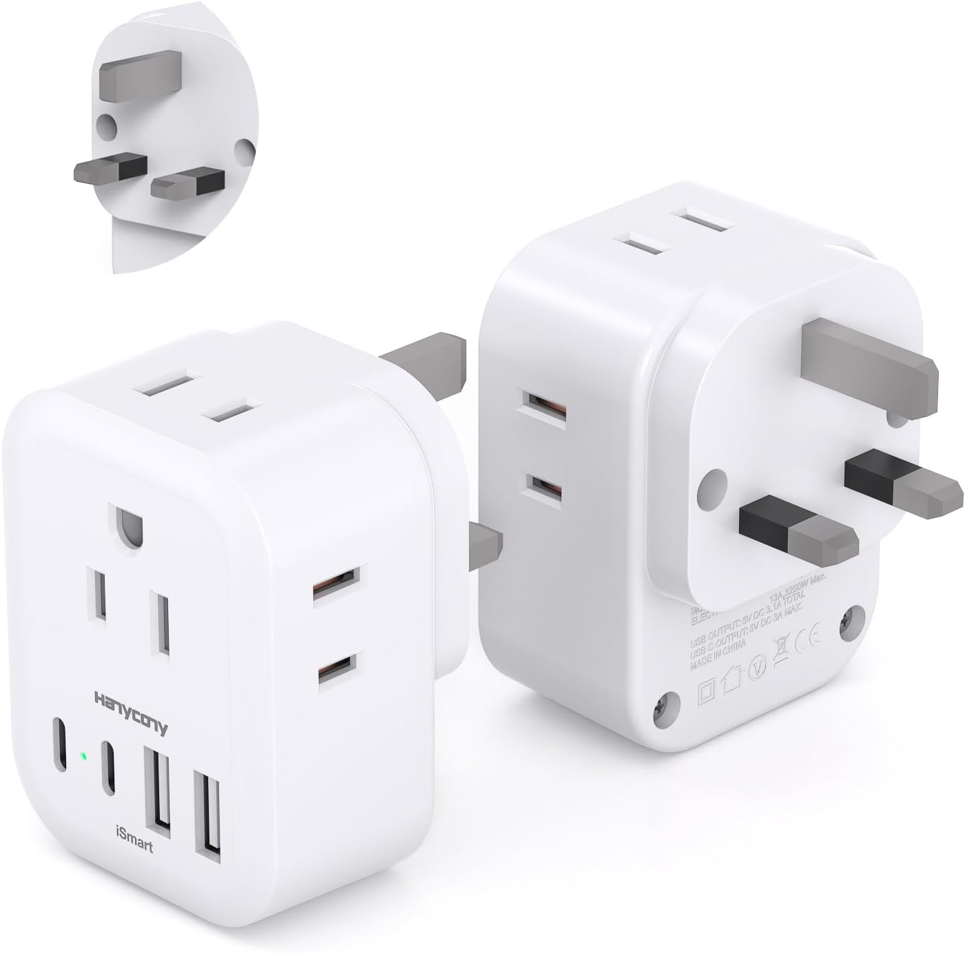 Detalle de HANYCONY HN4WKC2 Type G Travel Adapter, 4 Outlets and 4 USB Ports