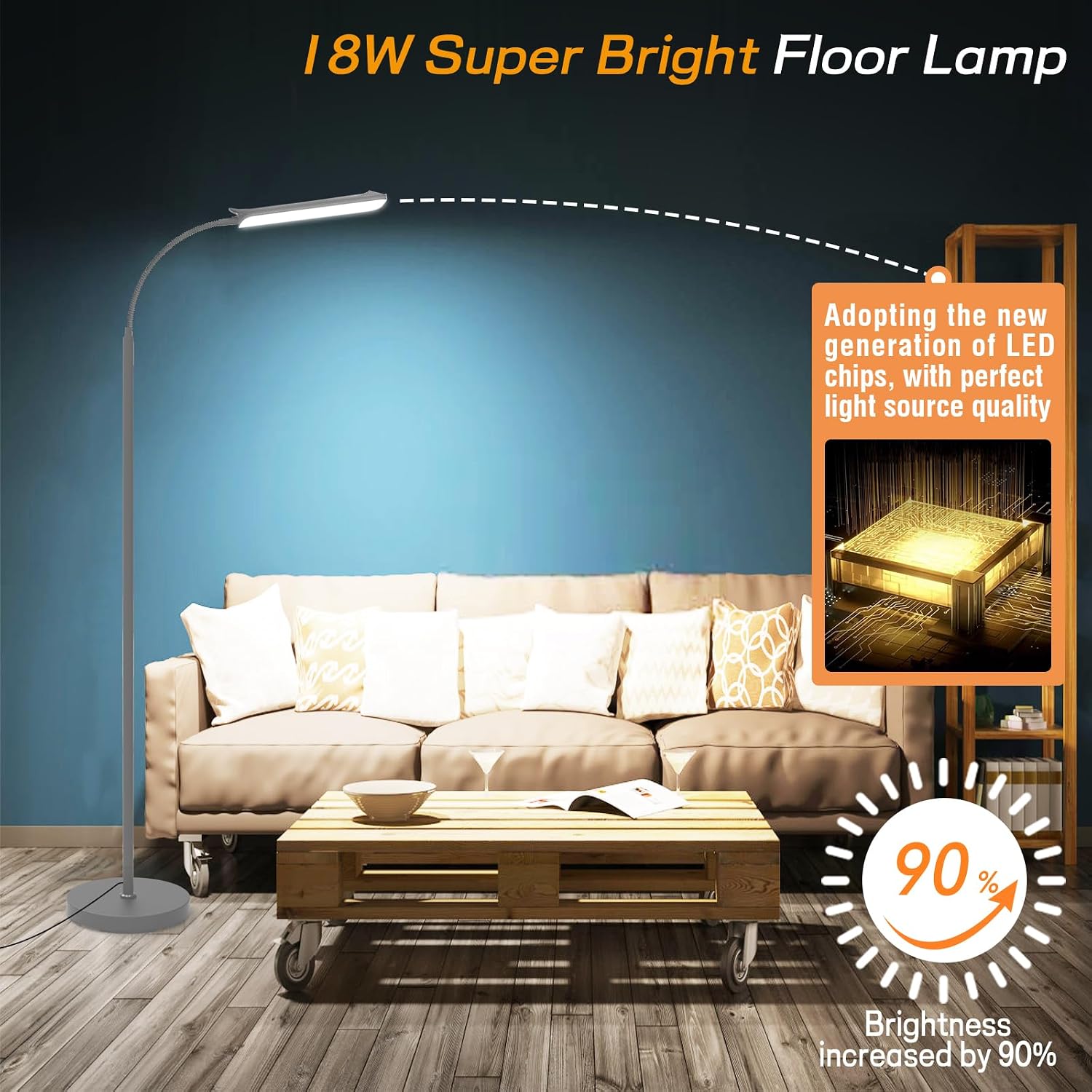 Detalle 2 de marctronic Grau LED Stehlampe 18 W dimmbar